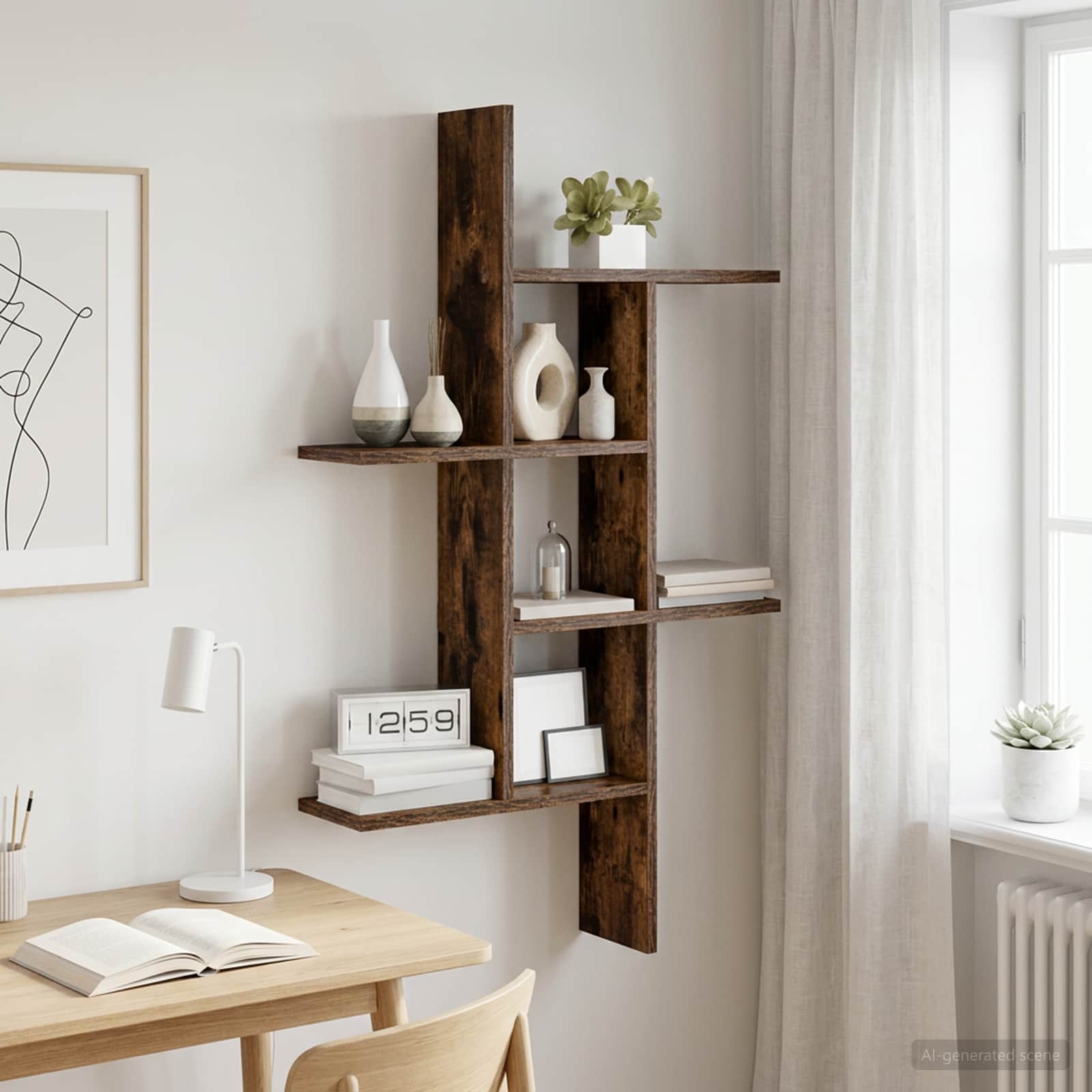 Wandplank Gerookt eiken 61 x 15 x 102 cm Bewerkt hout