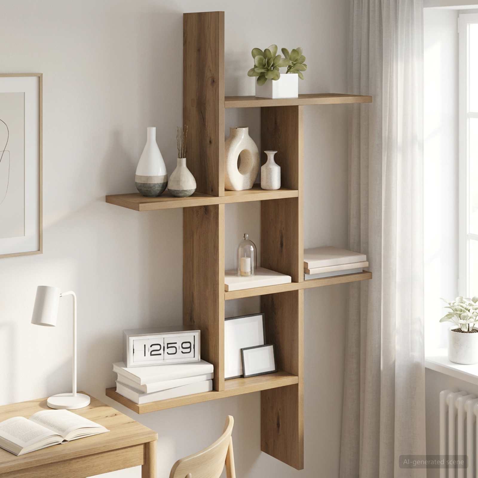Wandplank Artisanaal eiken 61 x 15 x 102 cm Bewerkt hout
