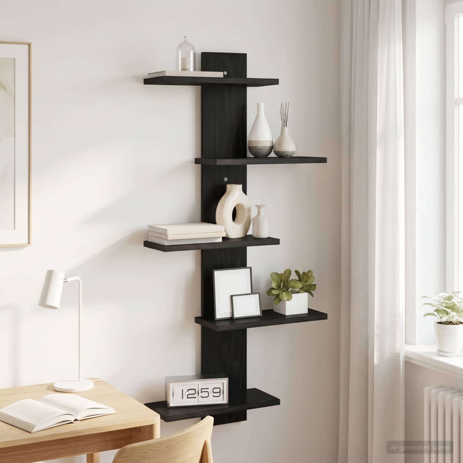 Wand Vlonderschap Zwart eiken 48,5 x 15 x 101 cm Bewerkt hout
