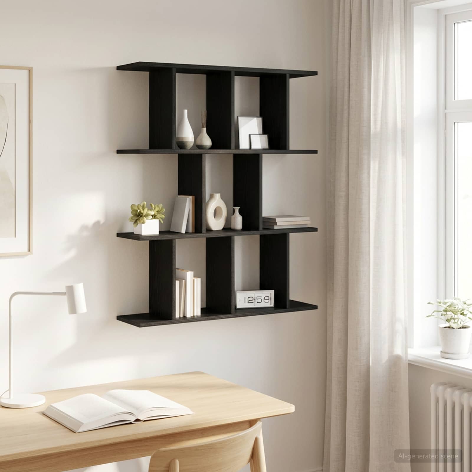 Wandplank Zwart eiken 80 x 20 x 96 cm Bewerkt hout