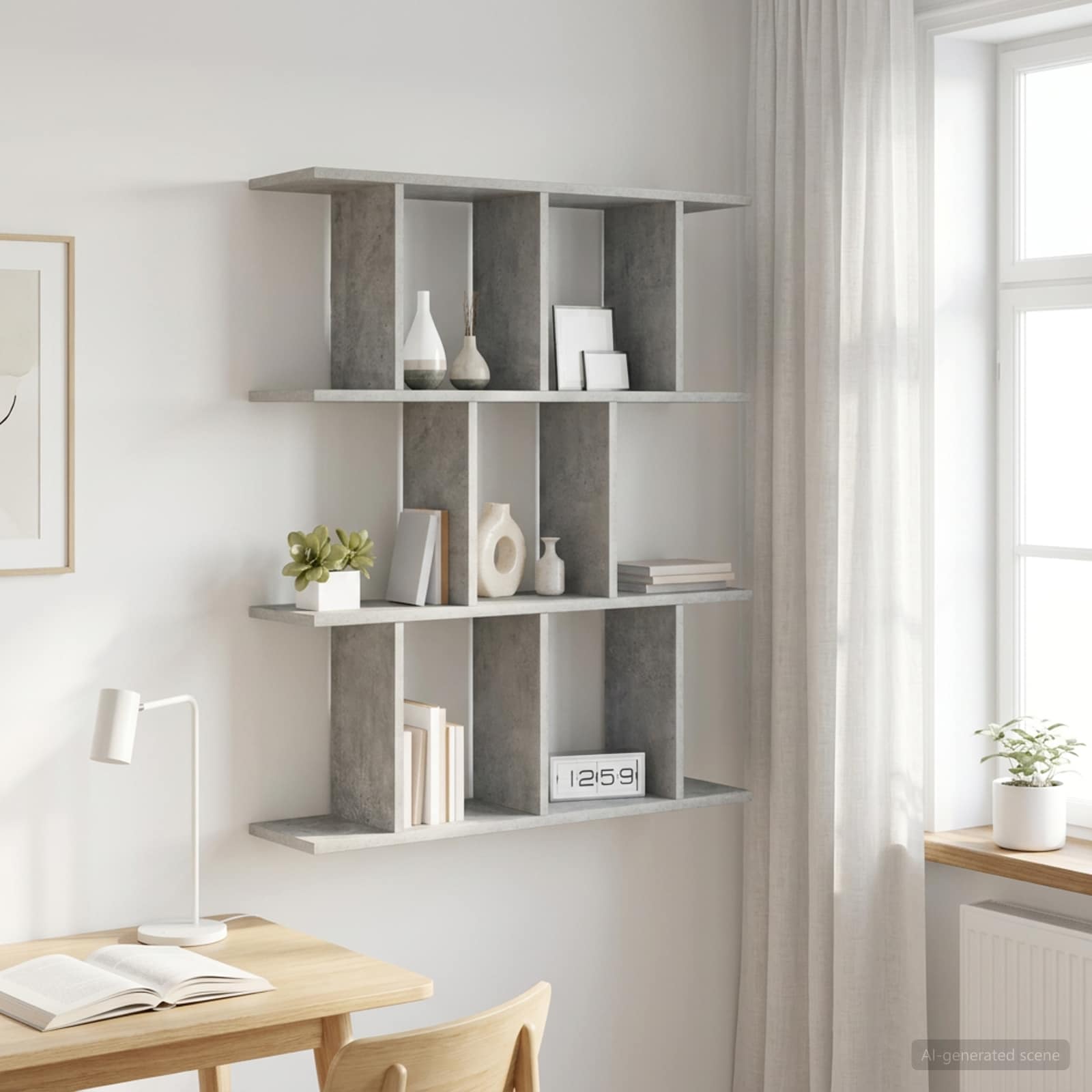 Wandplank Betongrijs 80 x 20 x 96 cm Bewerkt hout – afbeelding 1