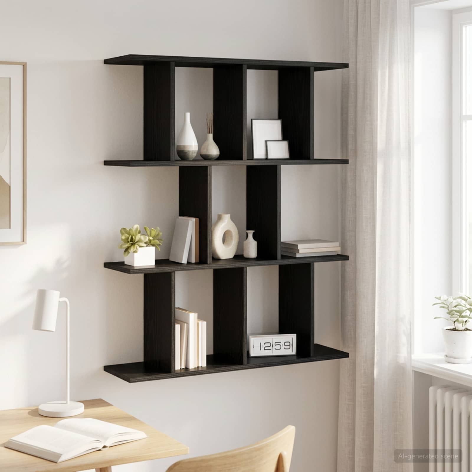 Wandplank Zwart eiken 102 x 20 x 96 cm Bewerkt hout
