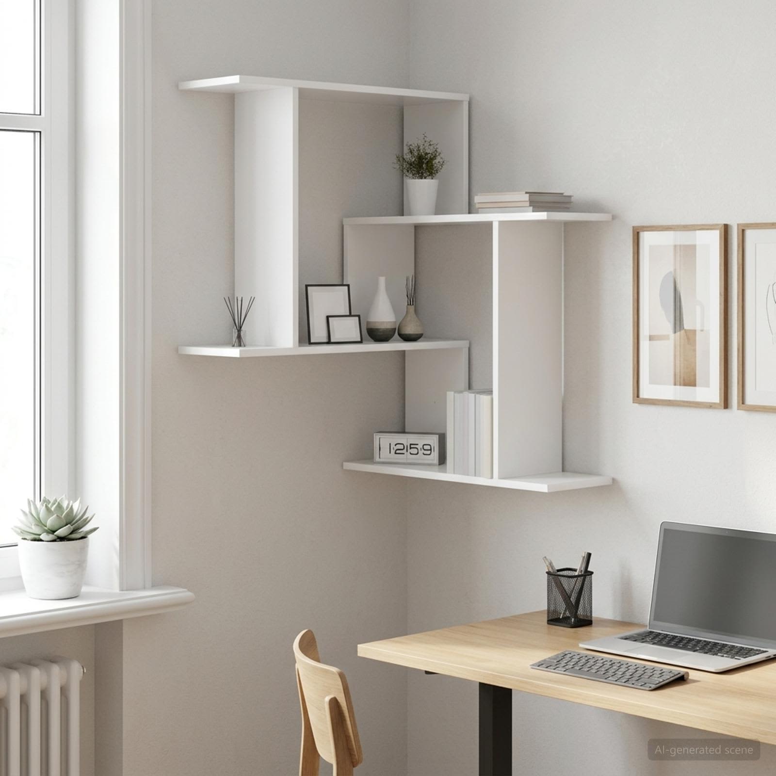 Wandplank Wit 67 x 67 x 87 cm Bewerkt hout – afbeelding 1