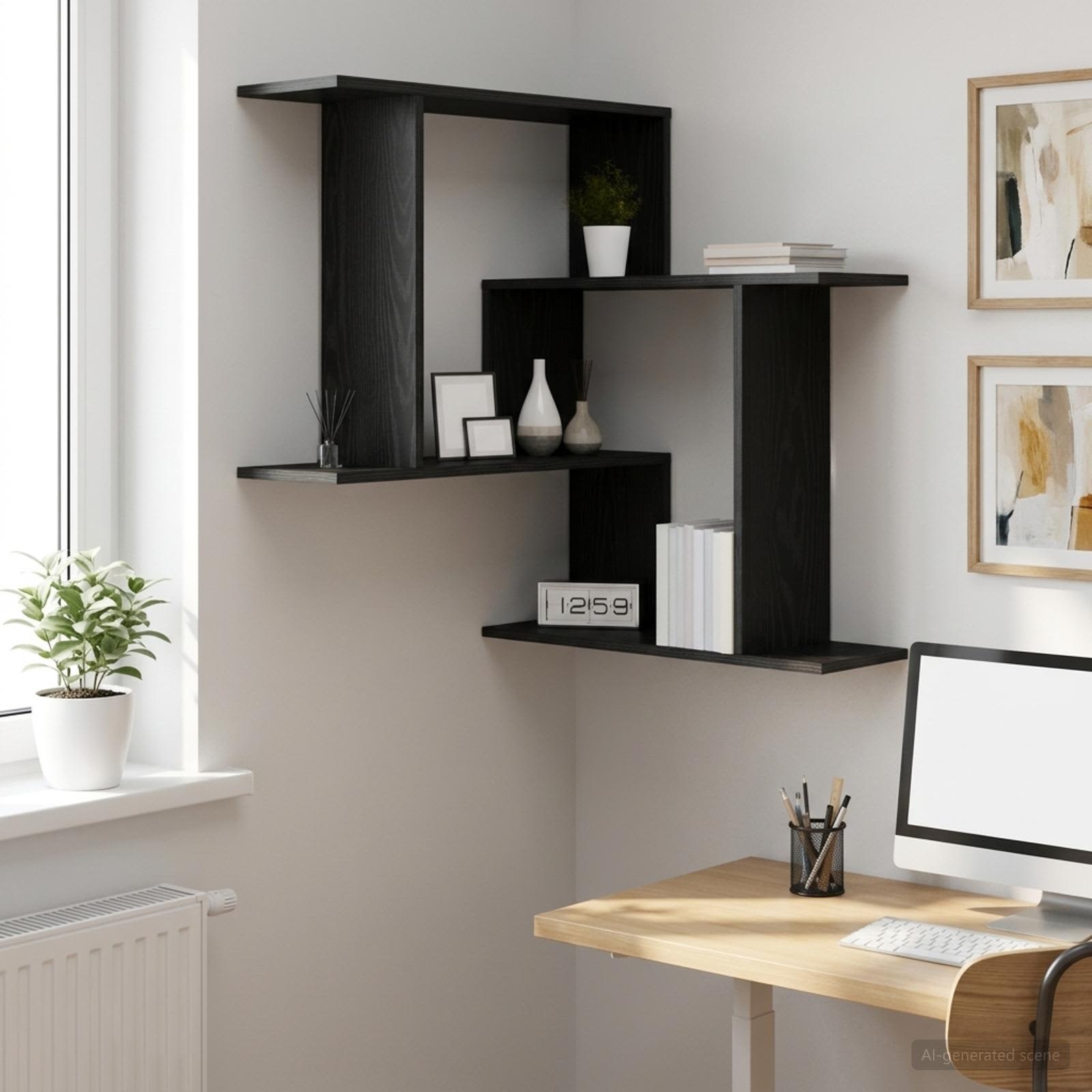 Wandplank Zwart eiken 67 x 67 x 87 cm Bewerkt hout