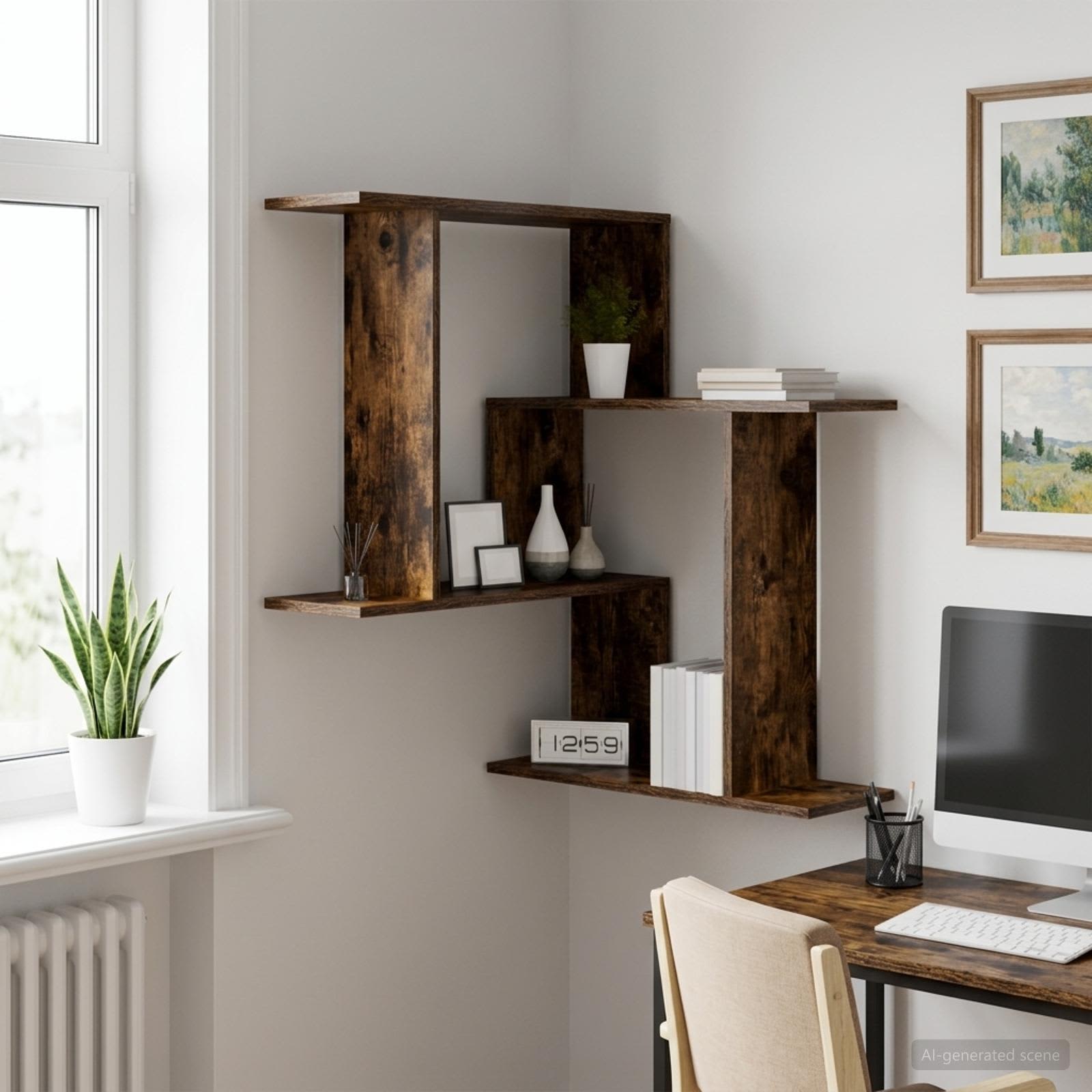 Wandplank Gerookt eiken 67 x 67 x 87 cm Bewerkt hout