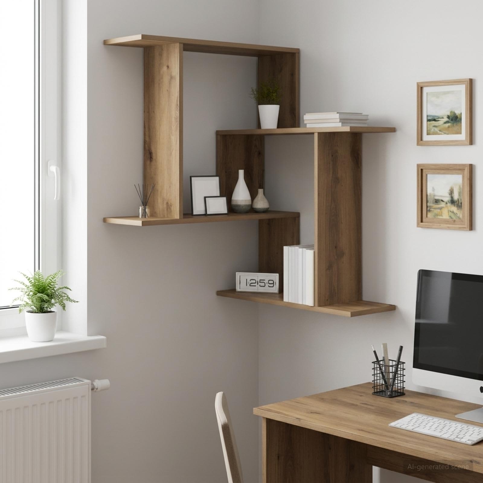 Wandplank Artisanaal eiken 67 x 67 x 87 cm Bewerkt hout