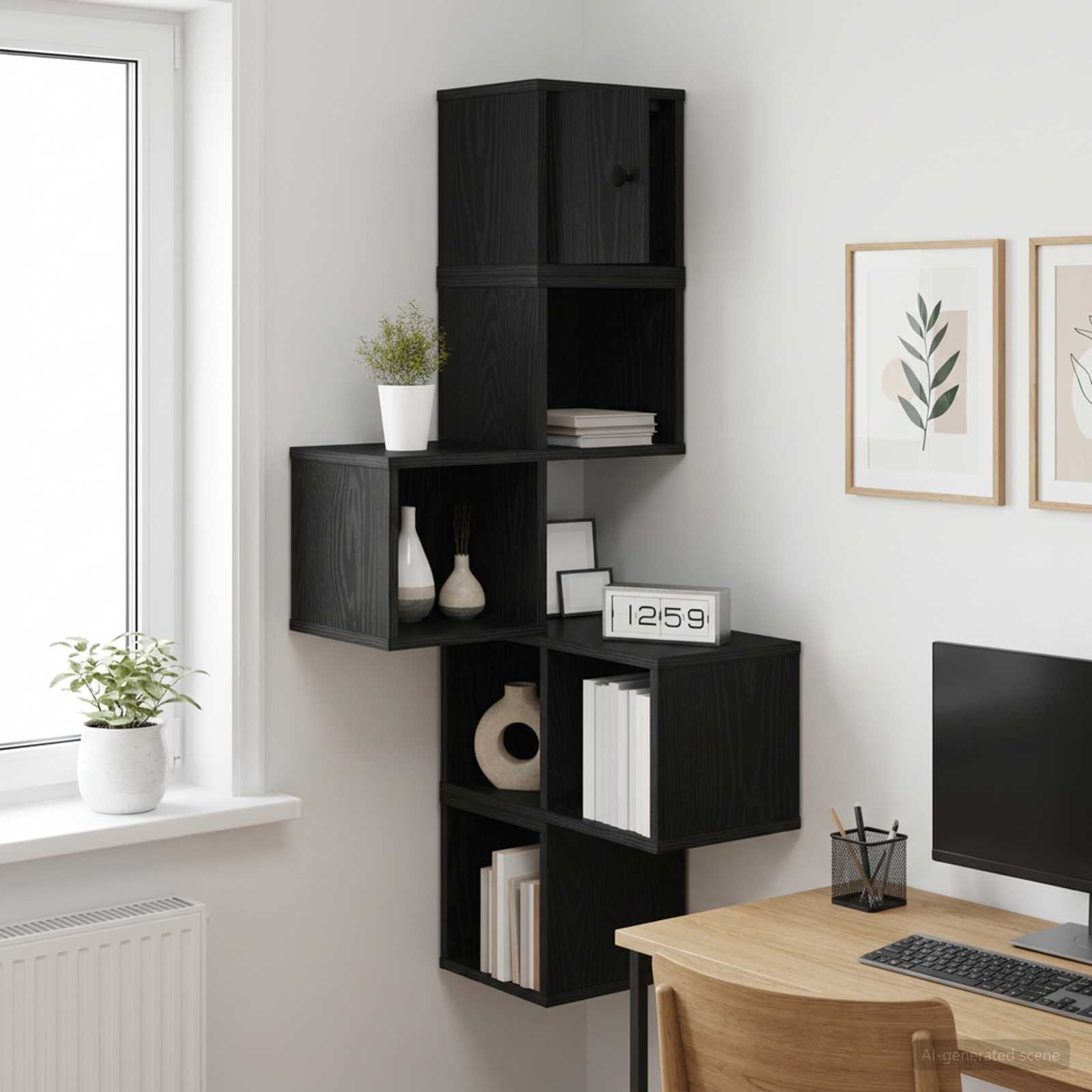 Wandhoekplank Zwart eiken 48 x 48 x 120 cm Bewerkt hout