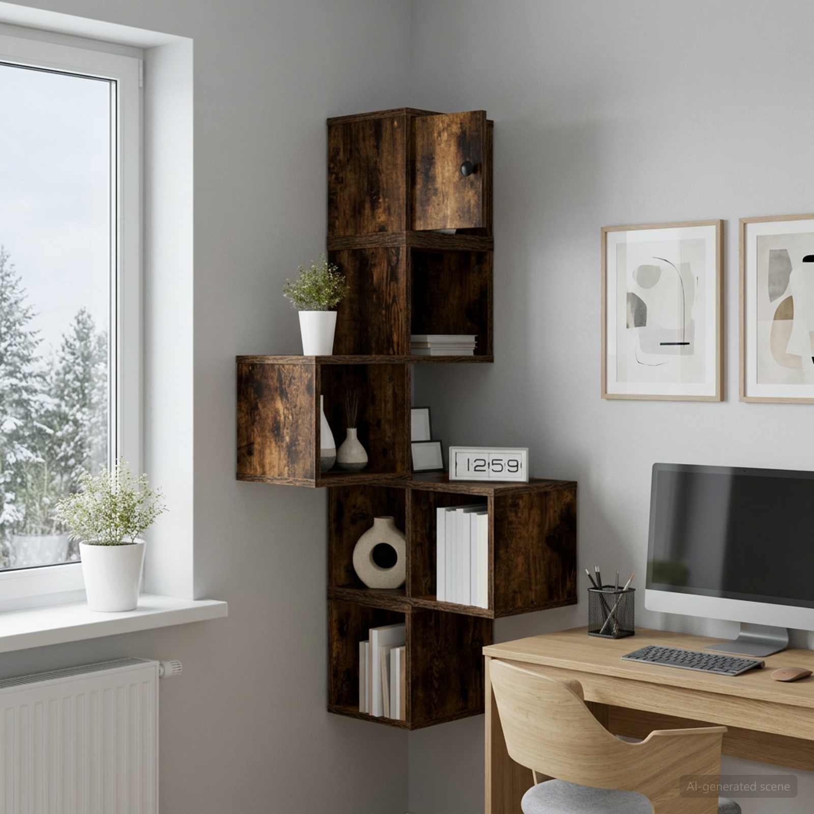 Wandhoekplank Gerookt eiken 48 x 48 x 120 cm Bewerkt hout