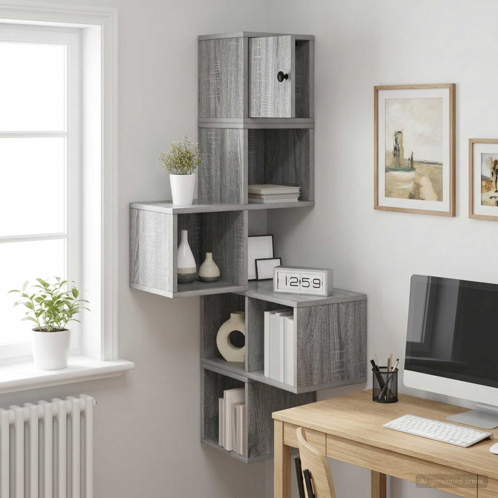 Wandhoekplank Grijs Sonoma 48 x 48 x 120 cm Bewerkt hout