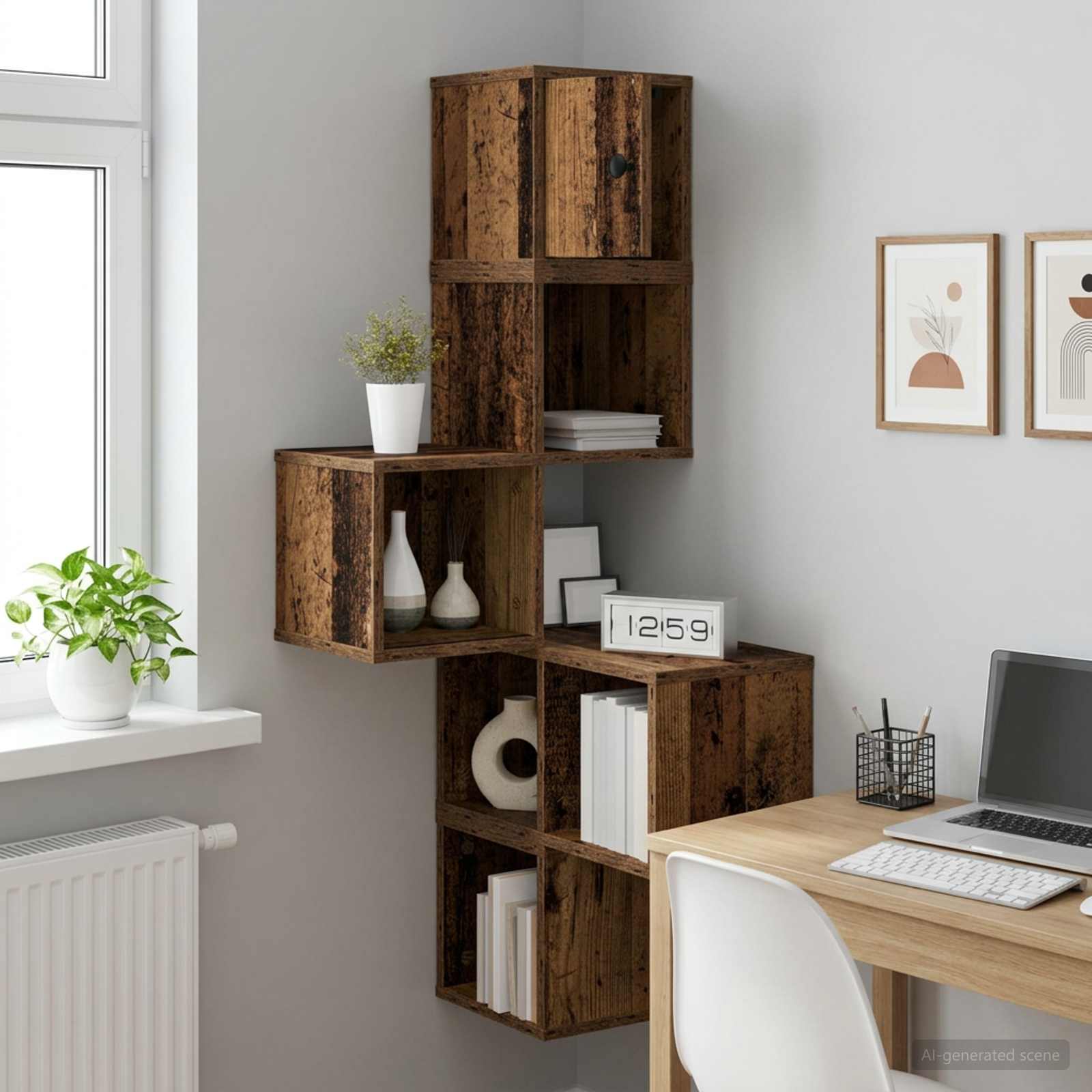 Wandhoekplank Oud hout 48 x 48 x 120 cm Bewerkt hout