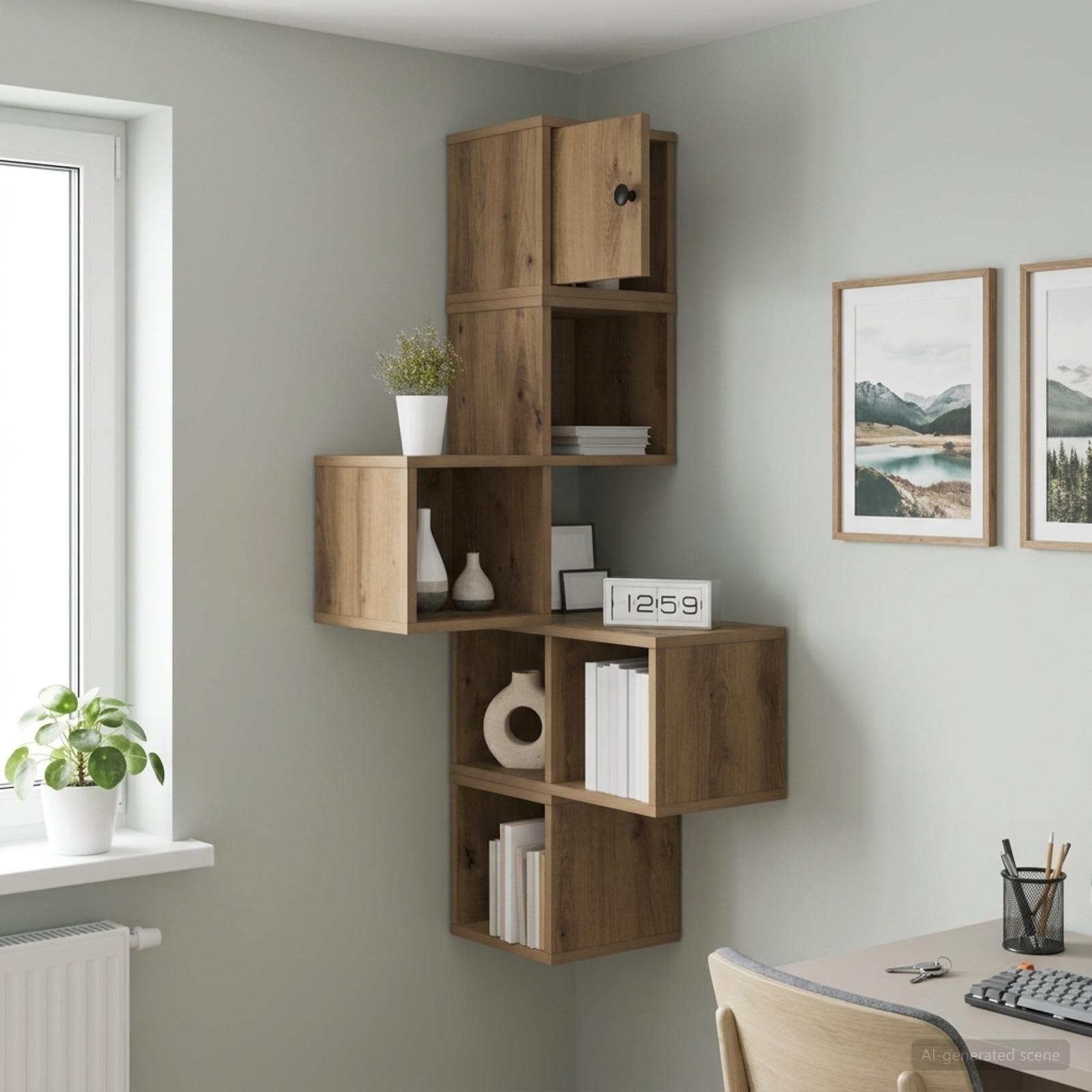 Wandhoekplank Artisanaal eiken 48 x 48 x 120 cm Bewerkt hout