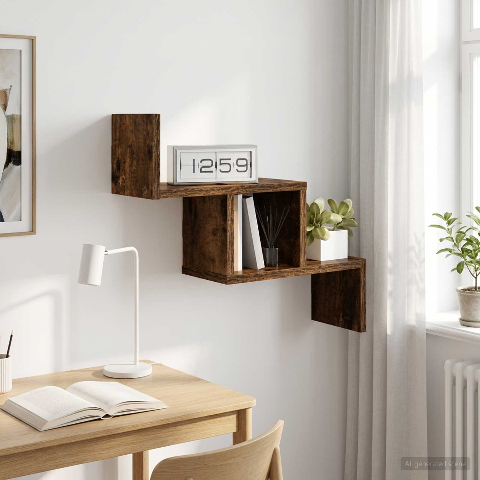 Wandplank Gerookt eiken 48 x 15 x 42 cm Bewerkt hout