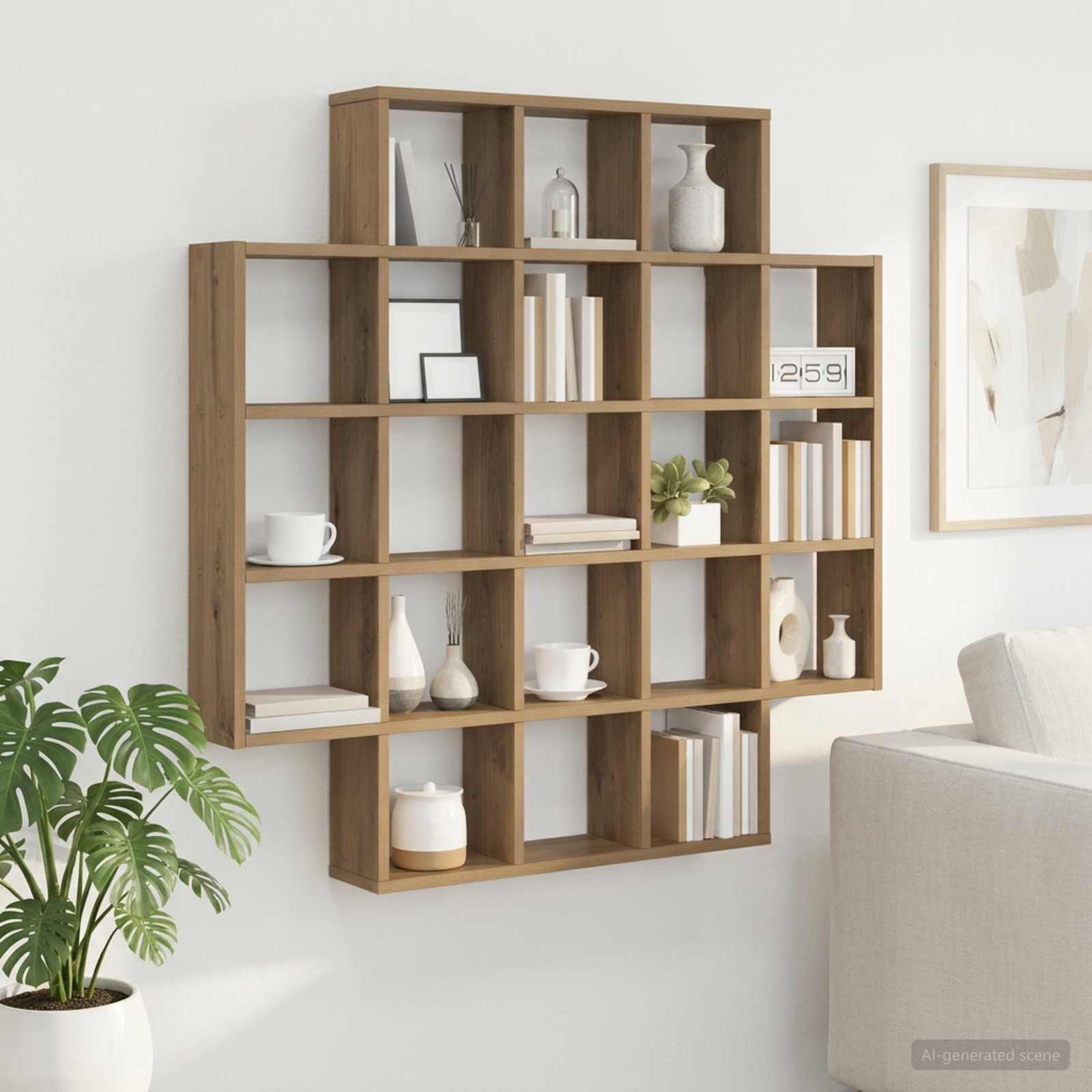 Wandplank Artisanaal eiken 100 x 13 x 100 cm Bewerkt hout