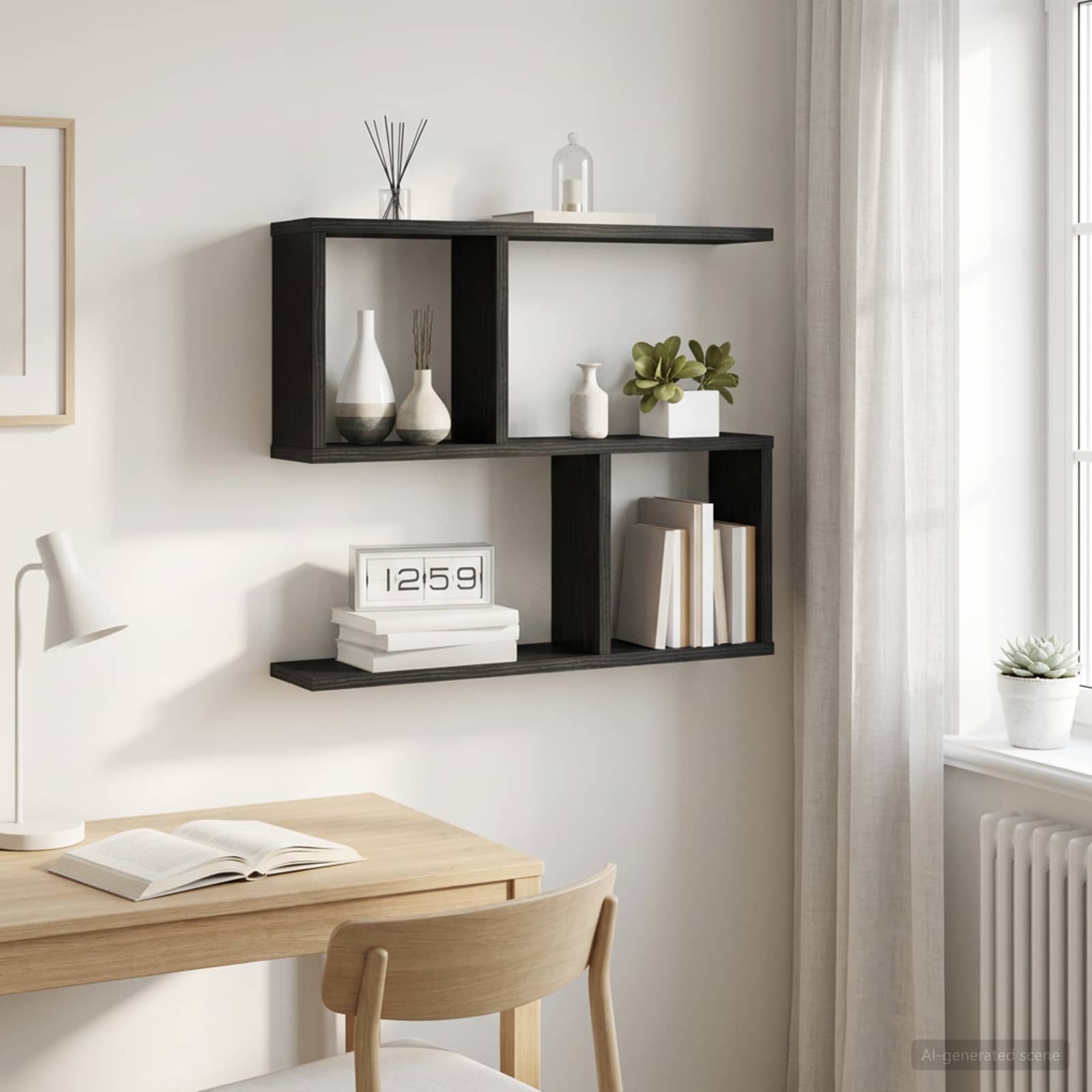 Wandplank Zwart eiken 60 x 12 x 50,5 cm Bewerkt hout