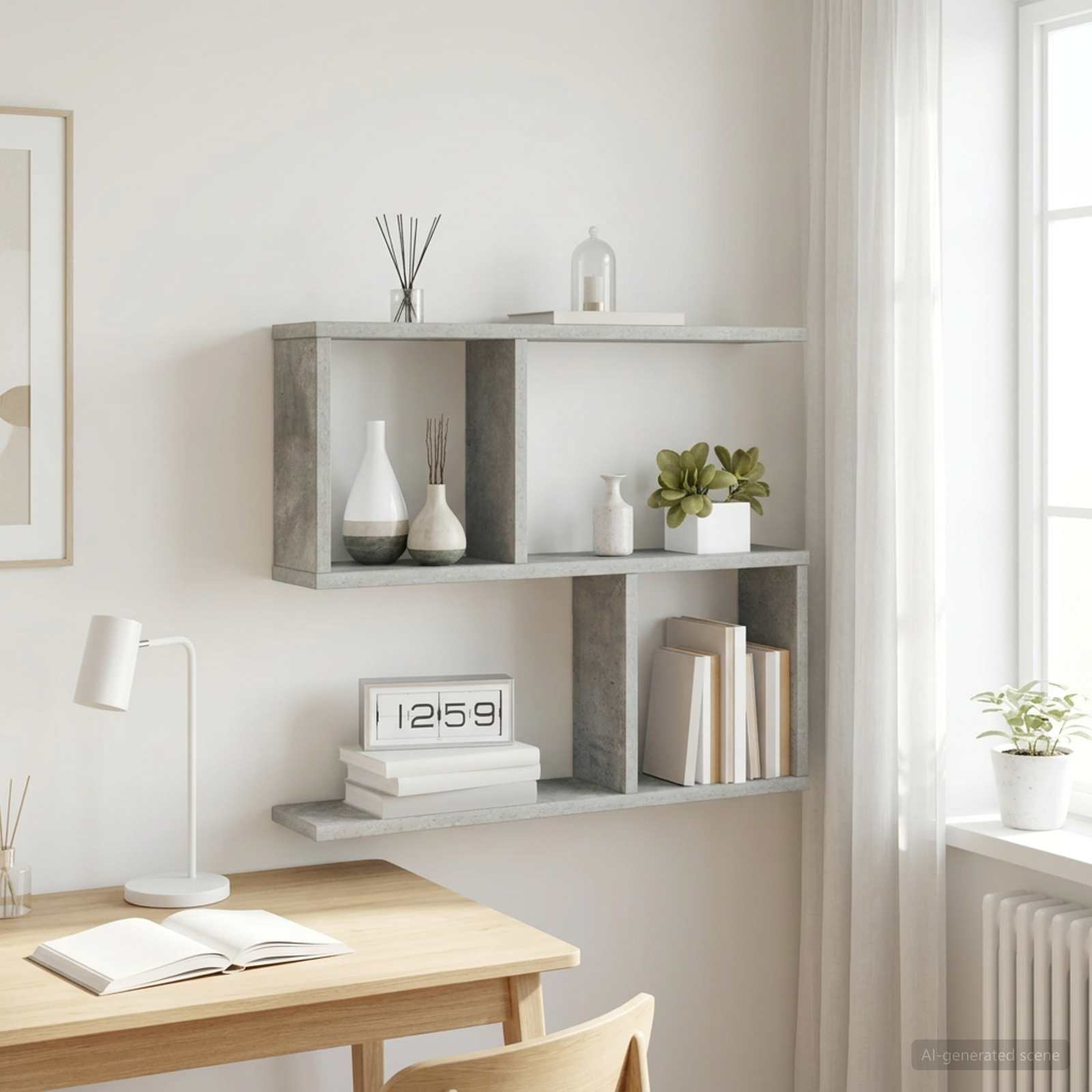 Wandplank Betongrijs 60 x 12 x 50,5 cm Bewerkt hout