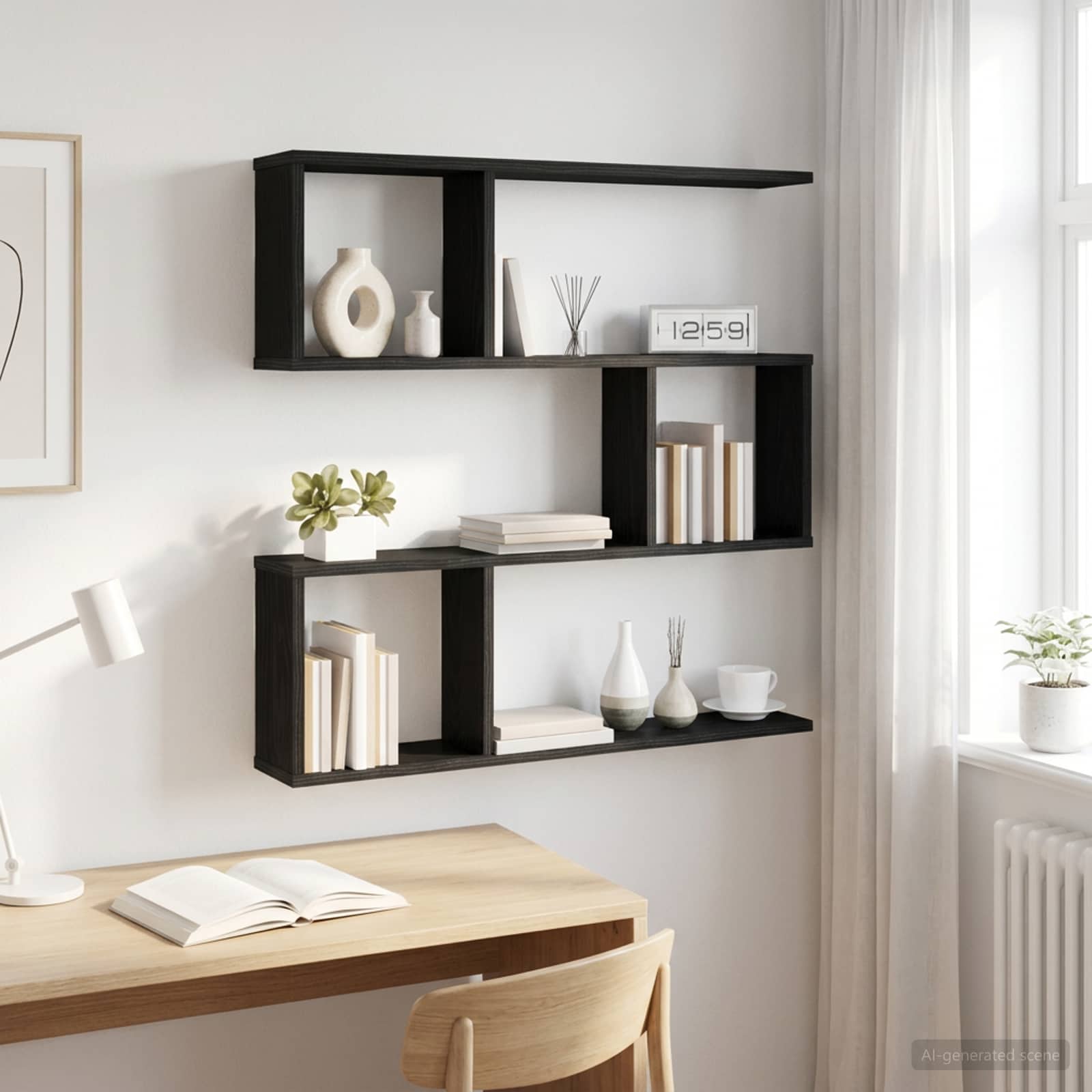 Wandplank Zwart eiken 80 x 12 x 79,5 cm Bewerkt hout