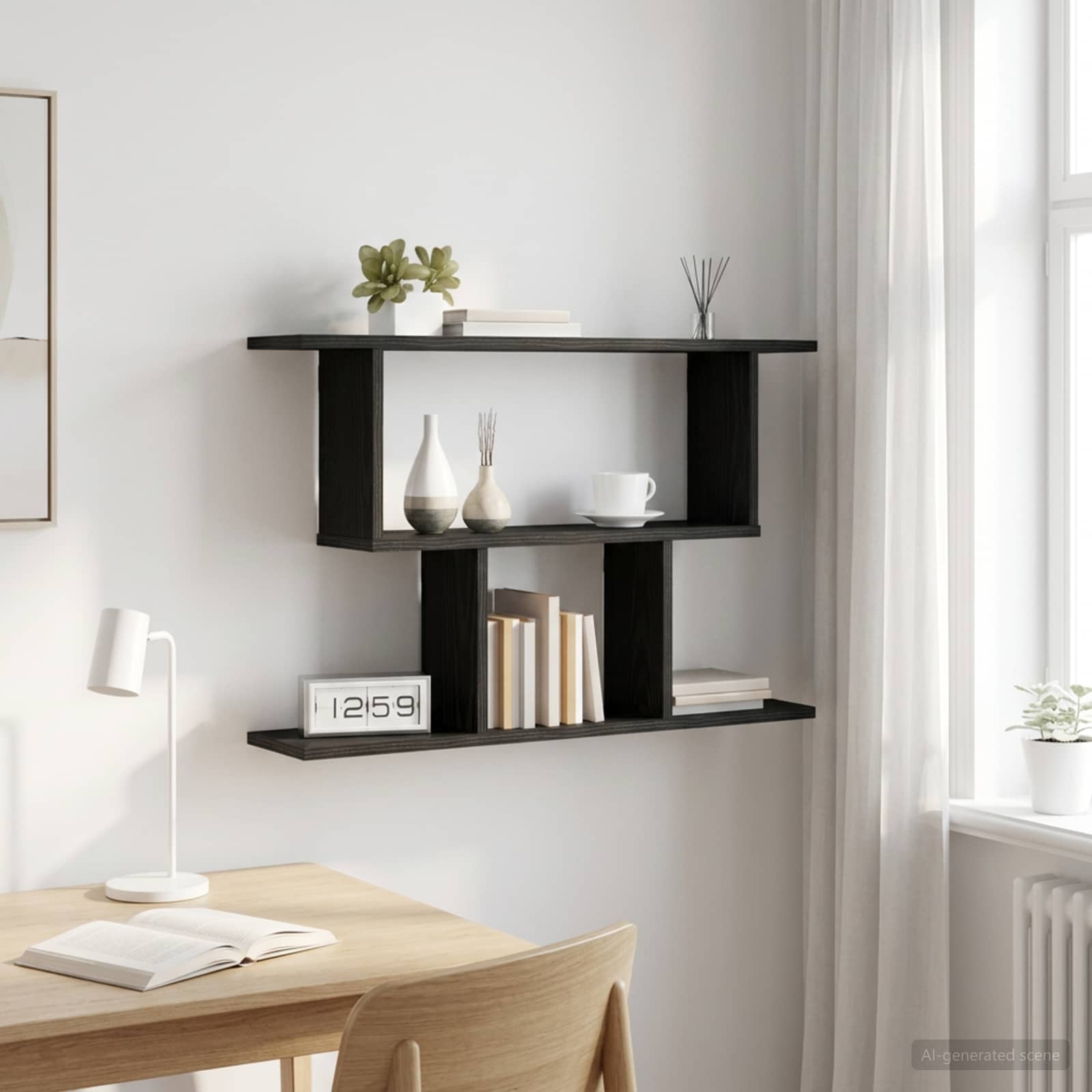 Wandplank Zwart eiken 80 x 15 x 50,5 cm Bewerkt hout