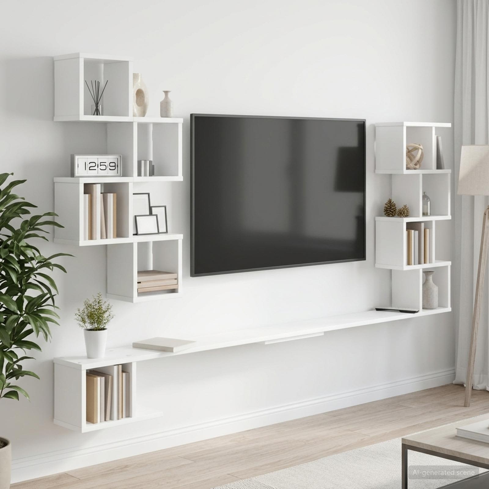 Vaste TV Plank Wit 180 x 15 x 94 cm Bewerkt hout