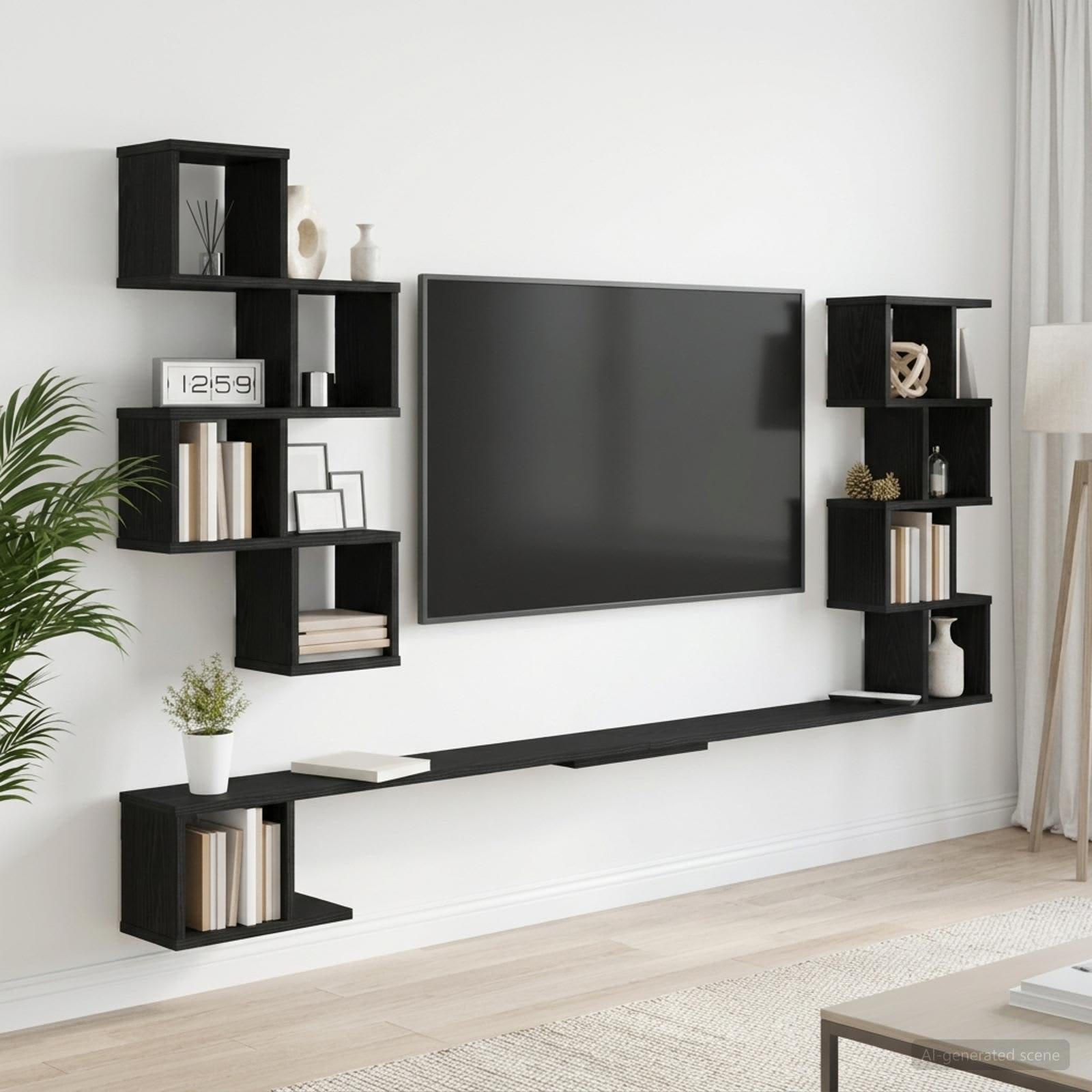 Vaste TV Plank Zwart eiken 180 x 15 x 94 cm Bewerkt hout
