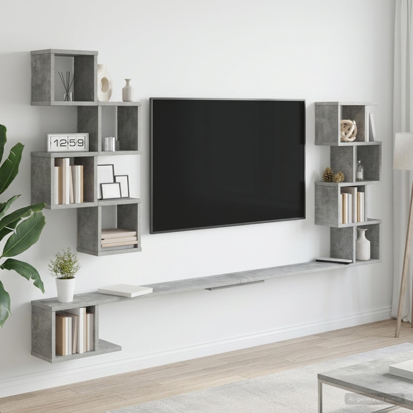 Vaste TV Plank Betongrijs 180 x 15 x 94 cm Bewerkt hout