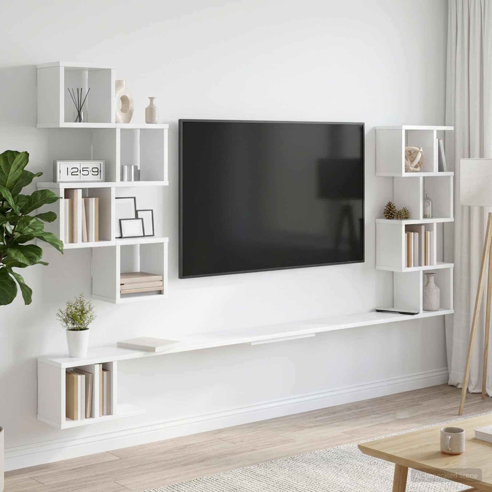 Vaste TV Plank Wit 160 x 15 x 94 cm Bewerkt hout