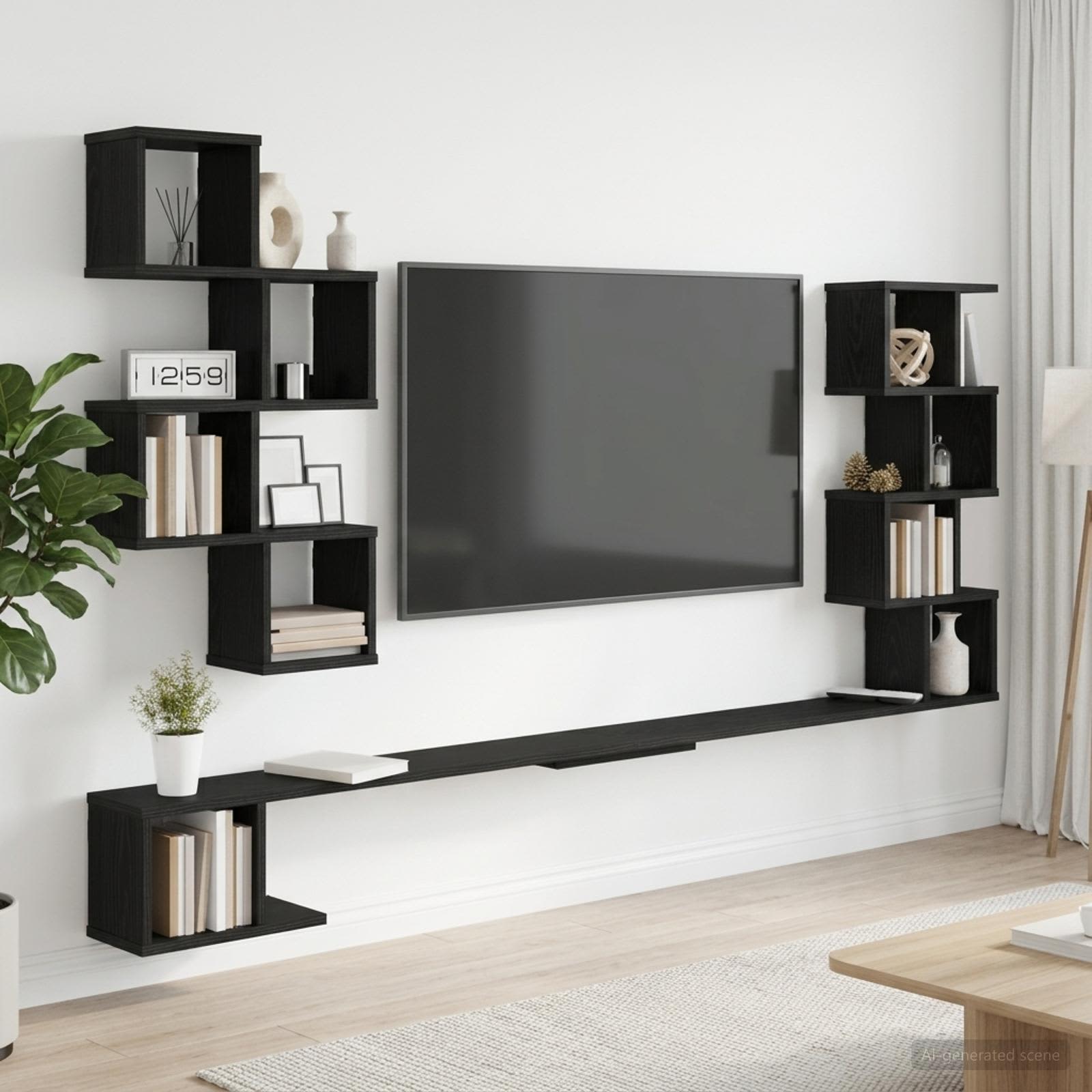 Vaste TV Plank Zwart eiken 160 x 15 x 94 cm Bewerkt hout