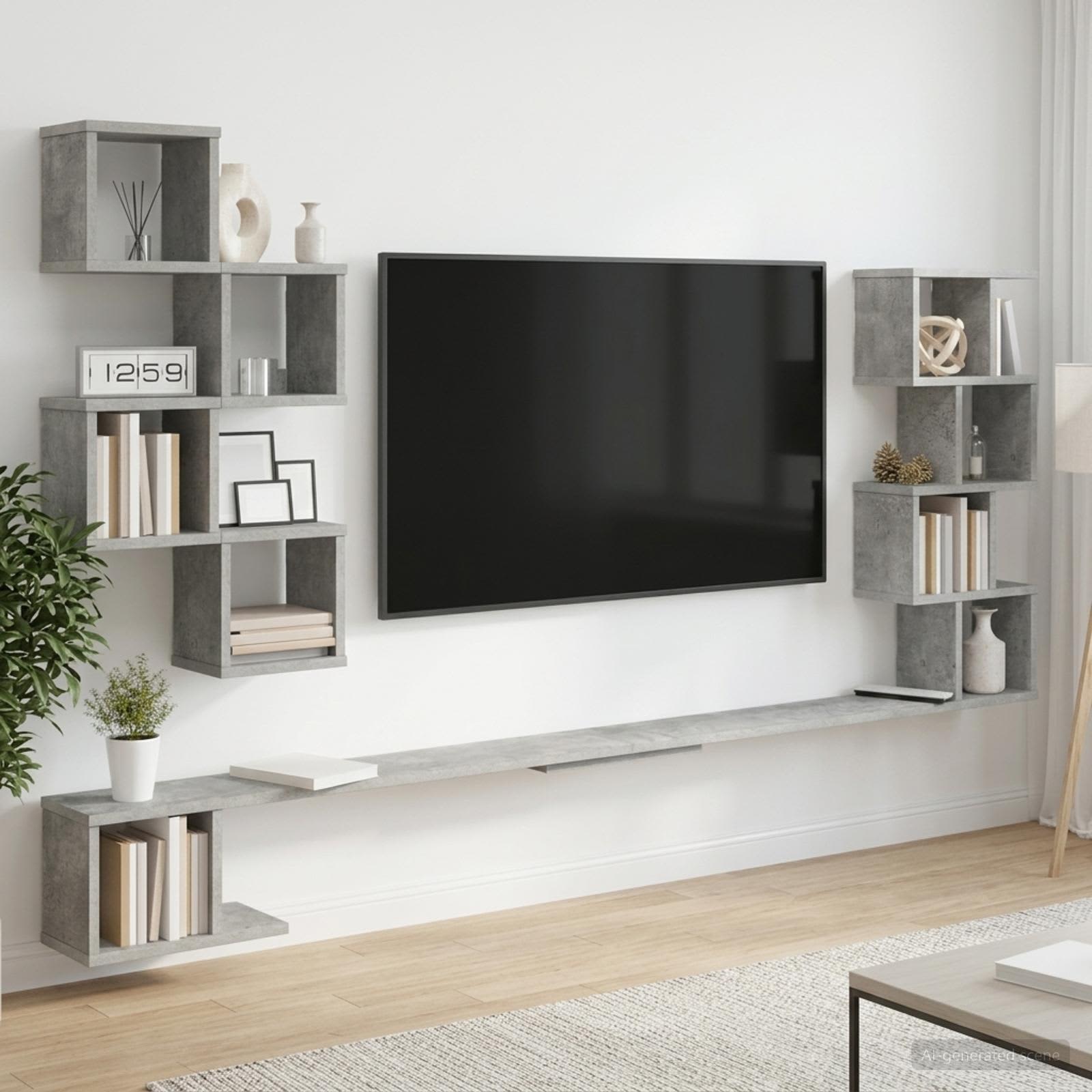 Vaste TV Plank Betongrijs 160 x 15 x 94 cm Bewerkt hout