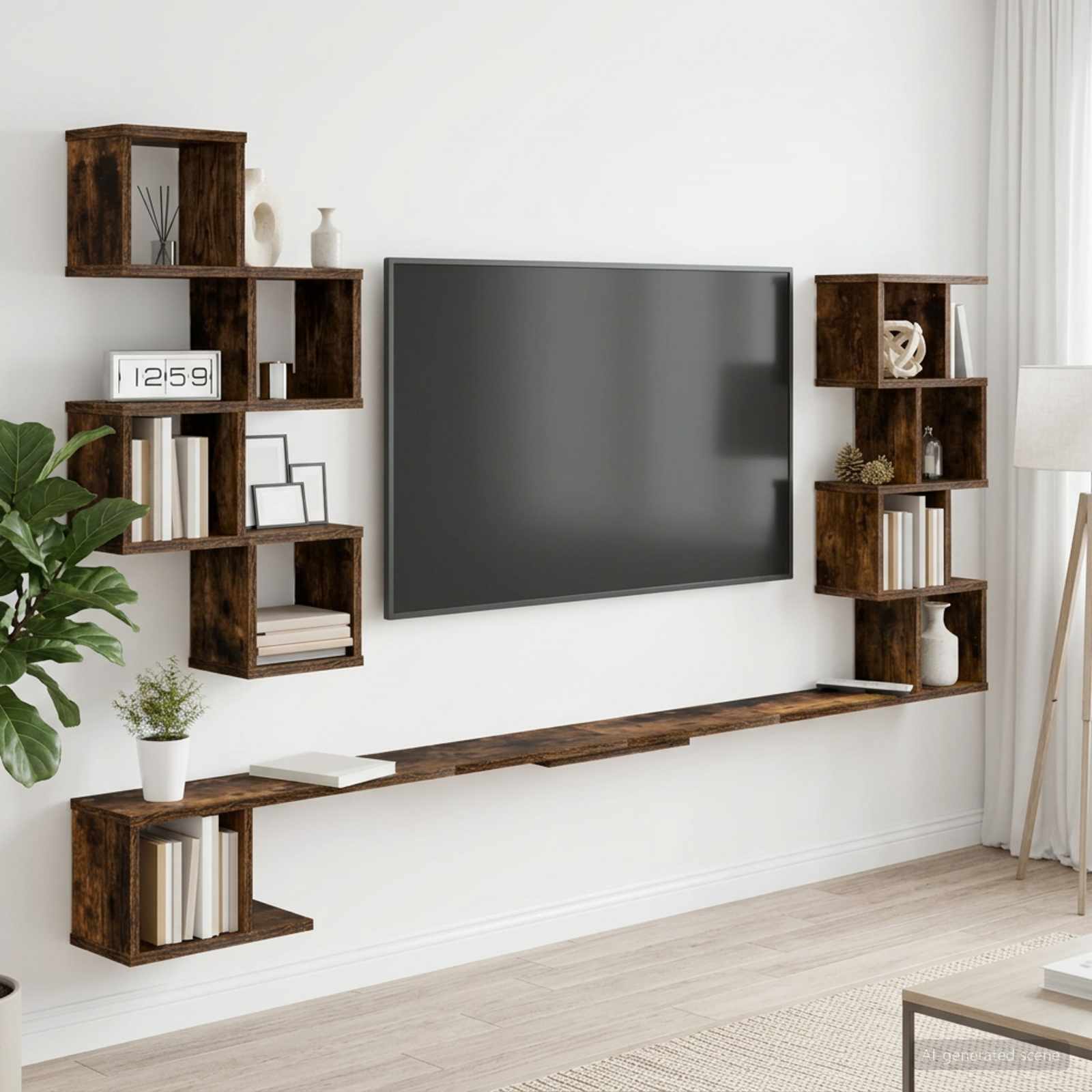 Vaste TV Plank Gerookt eiken 160 x 15 x 94 cm Bewerkt hout