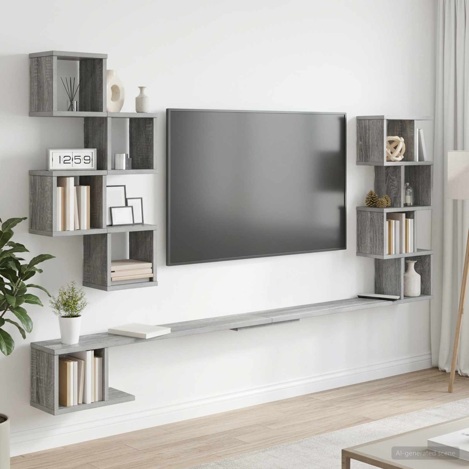Vaste TV Plank Grijs Sonoma 160 x 15 x 94 cm Bewerkt hout