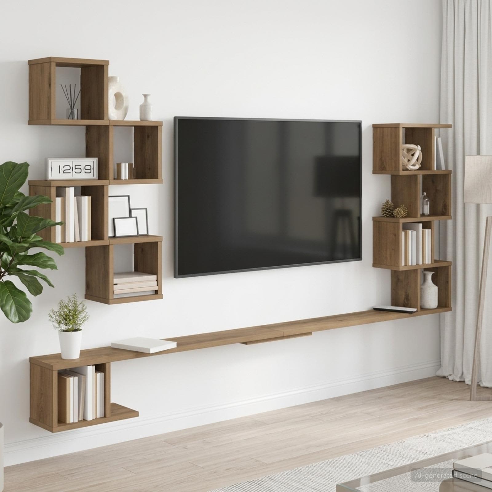 Vaste TV Plank Artisanaal eiken 160 x 15 x 94 cm Bewerkt hout