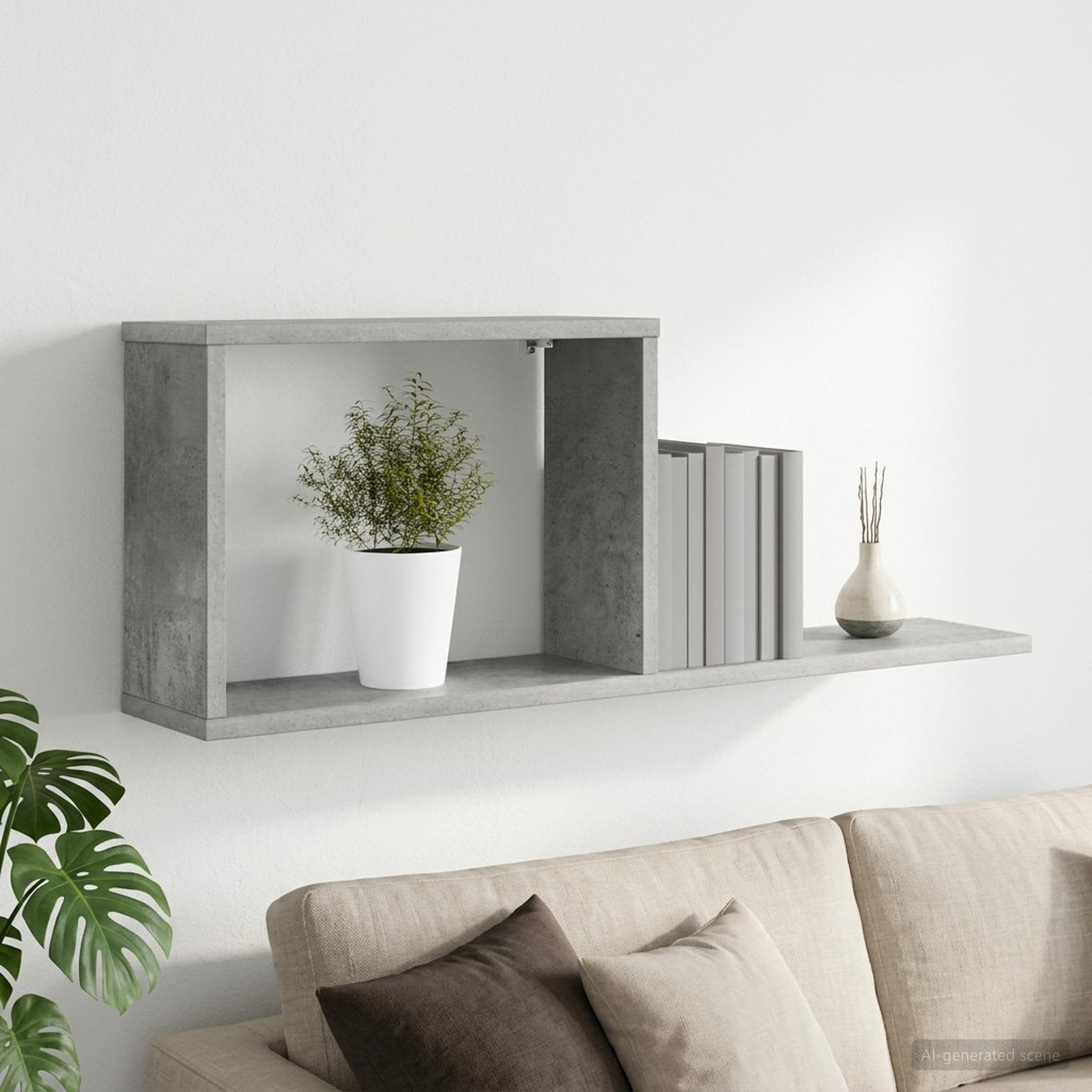 Zwevende schappen Betongrijs 80 x 15 x 30 cm Bewerkt hout