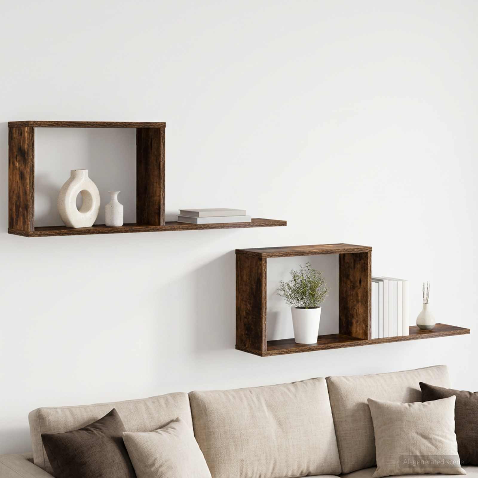 Zwevende schappen 2 pcs Gerookt eiken 80 x 15 x 30 cm