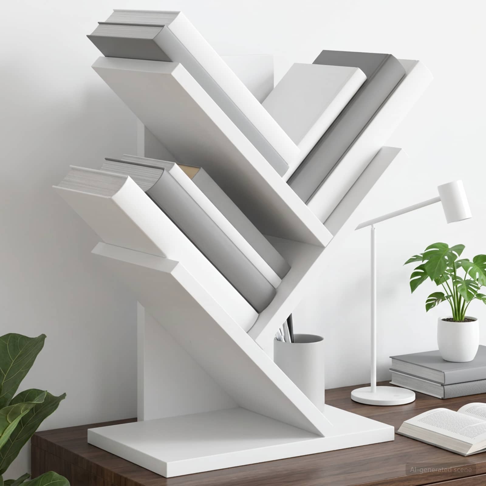 Boomvormige boekenplank met 3 planken 30 x 18 x 40 cm Bewerkt hout Wit