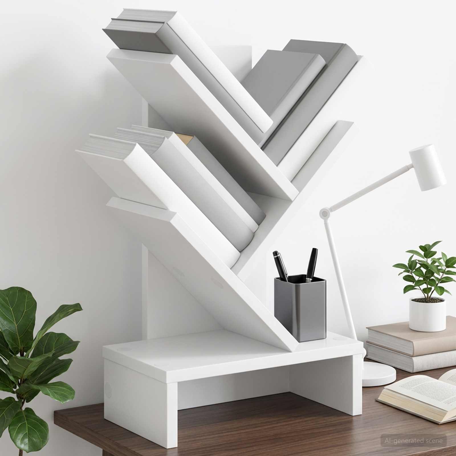 Boomvormige boekenplank met 3 planken 30 x 18 x 48 cm Wit