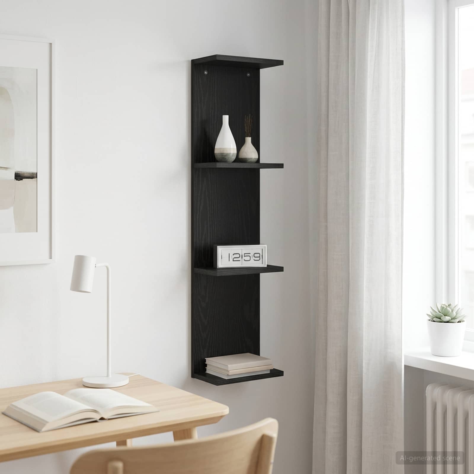 Wandplank Zwart eiken 25 x 15 x 100 cm Bewerkt hout