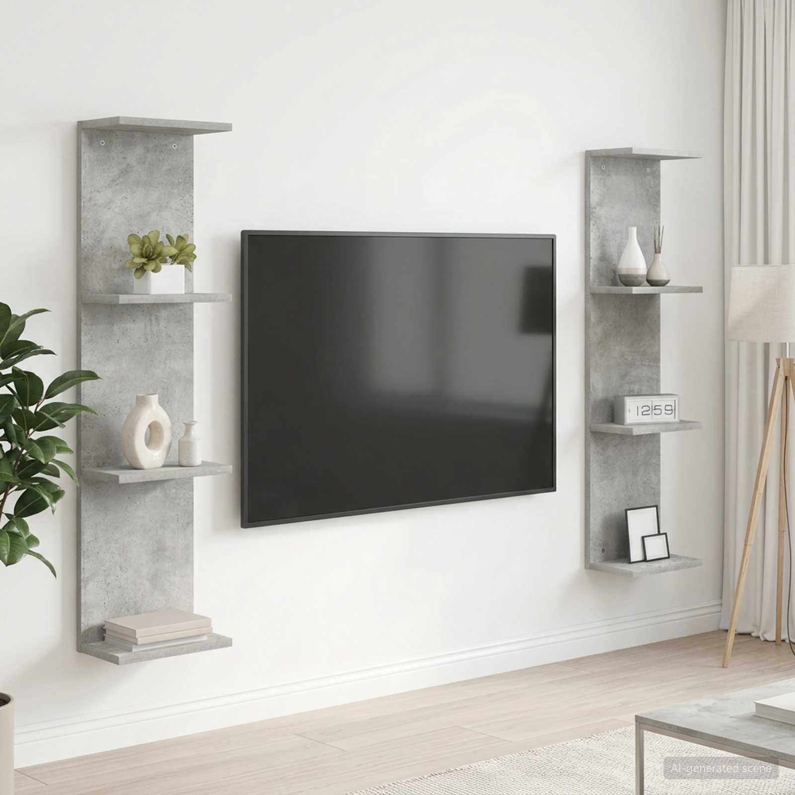 Wandplank 2 pcs Betongrijs 25 x 15 x 100 cm Bewerkt hout – afbeelding 1