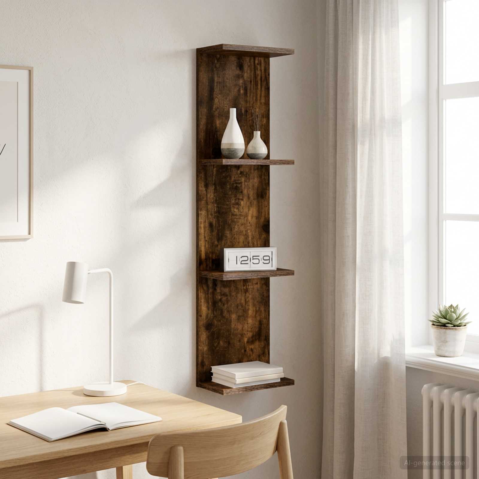 Wandplank Gerookt eiken 25 x 15 x 100 cm Bewerkt hout