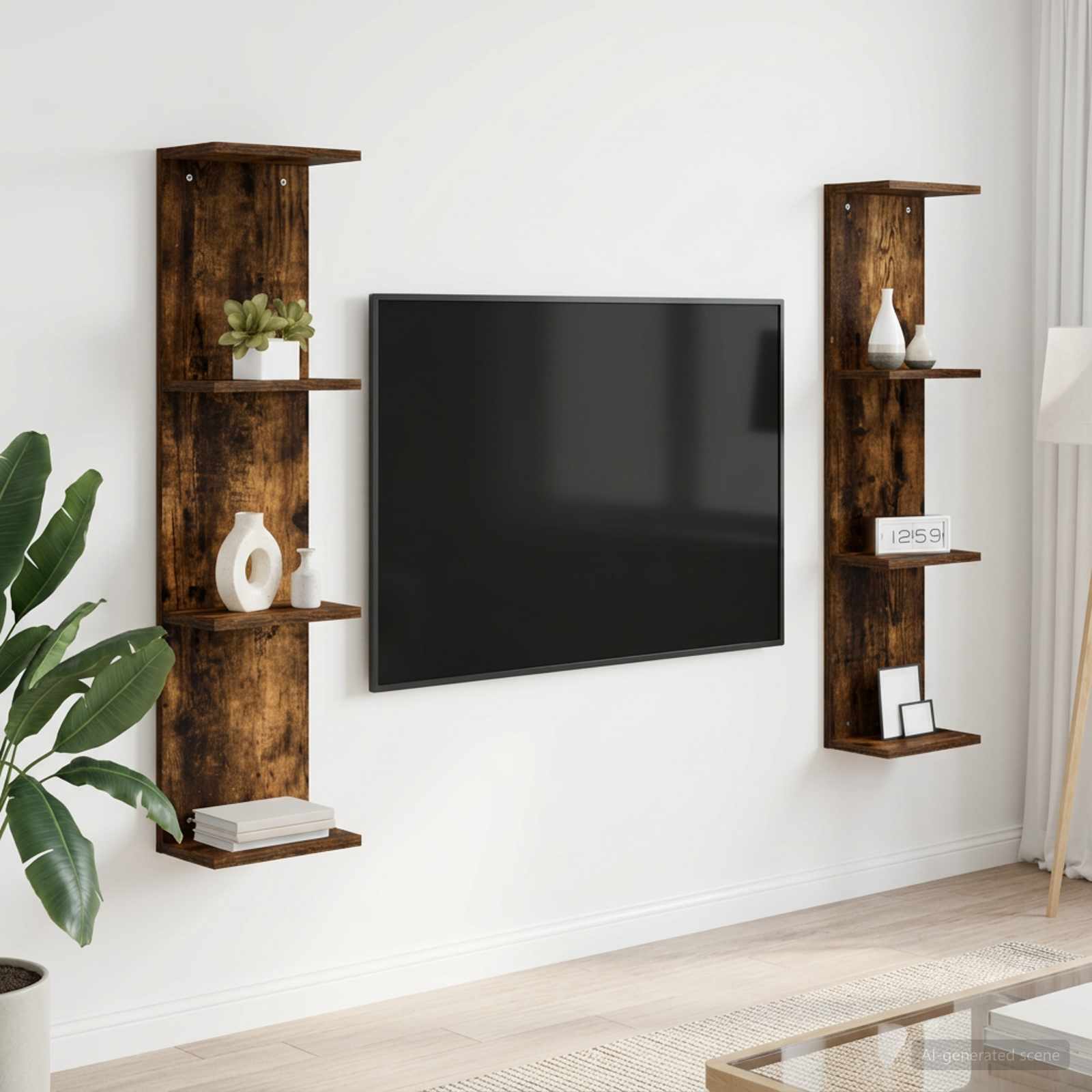 Wandplank 2 pcs Gerookt eiken 25 x 15 x 100 cm Bewerkt hout