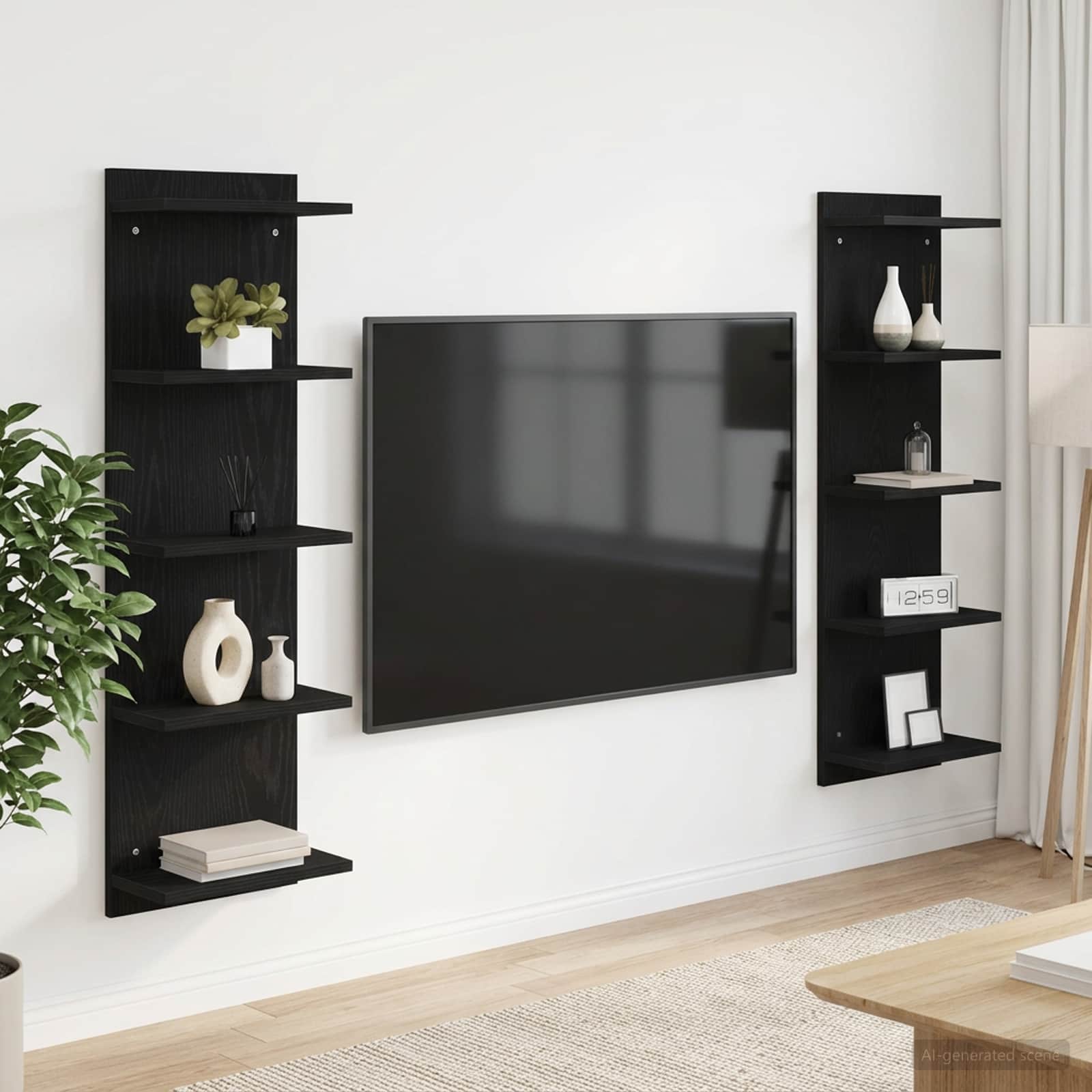 Wandplank 2 pcs Zwart eiken 30 x 15 x 100 cm Bewerkt hout