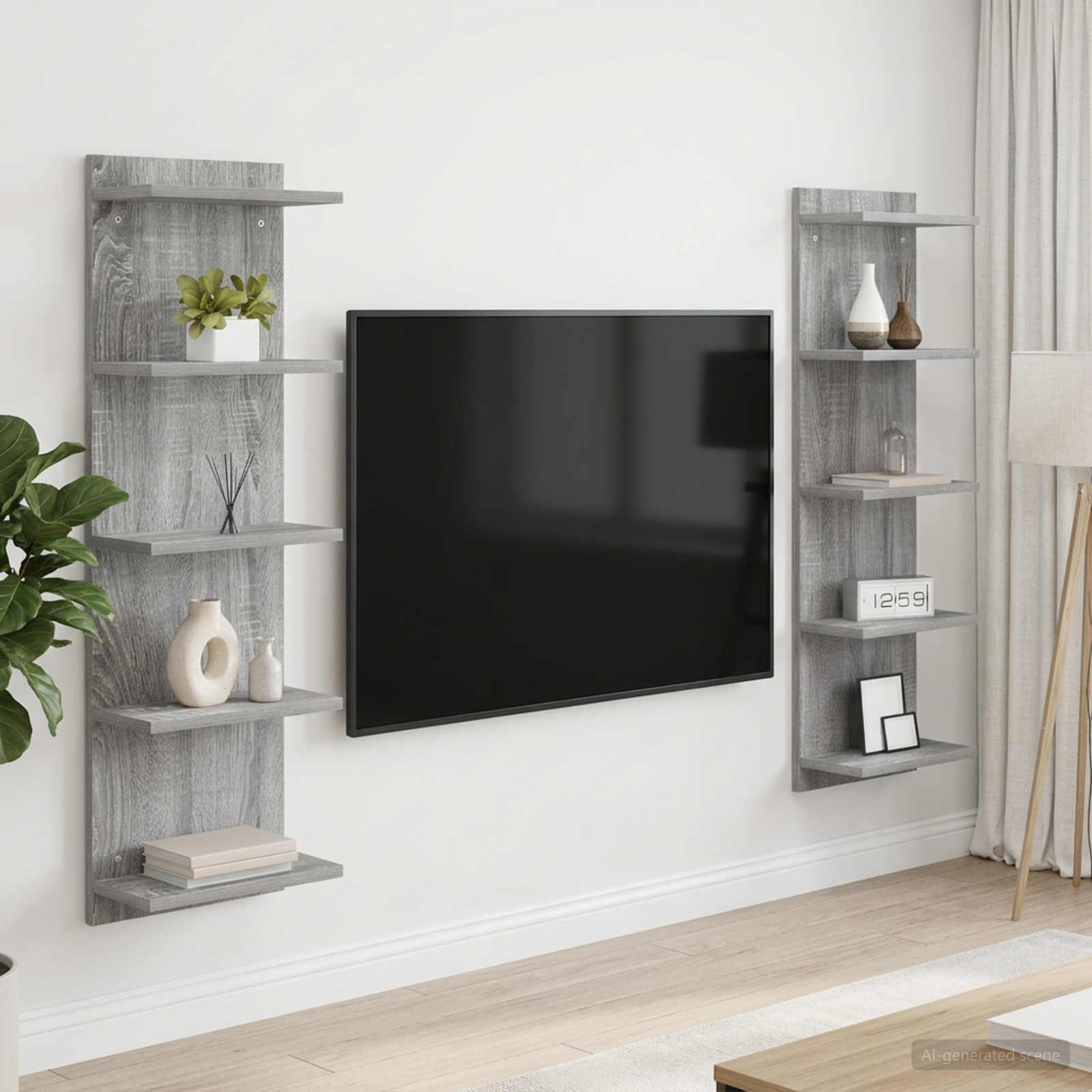 Wandplank 2 pcs Grijs Sonoma 30 x 15 x 100 cm Bewerkt hout
