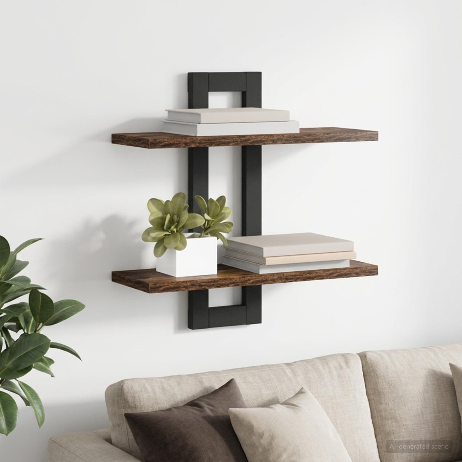 Zwevende schappen Gerookt eiken 40 x 15 x 40 cm Bewerkt hout – afbeelding 1