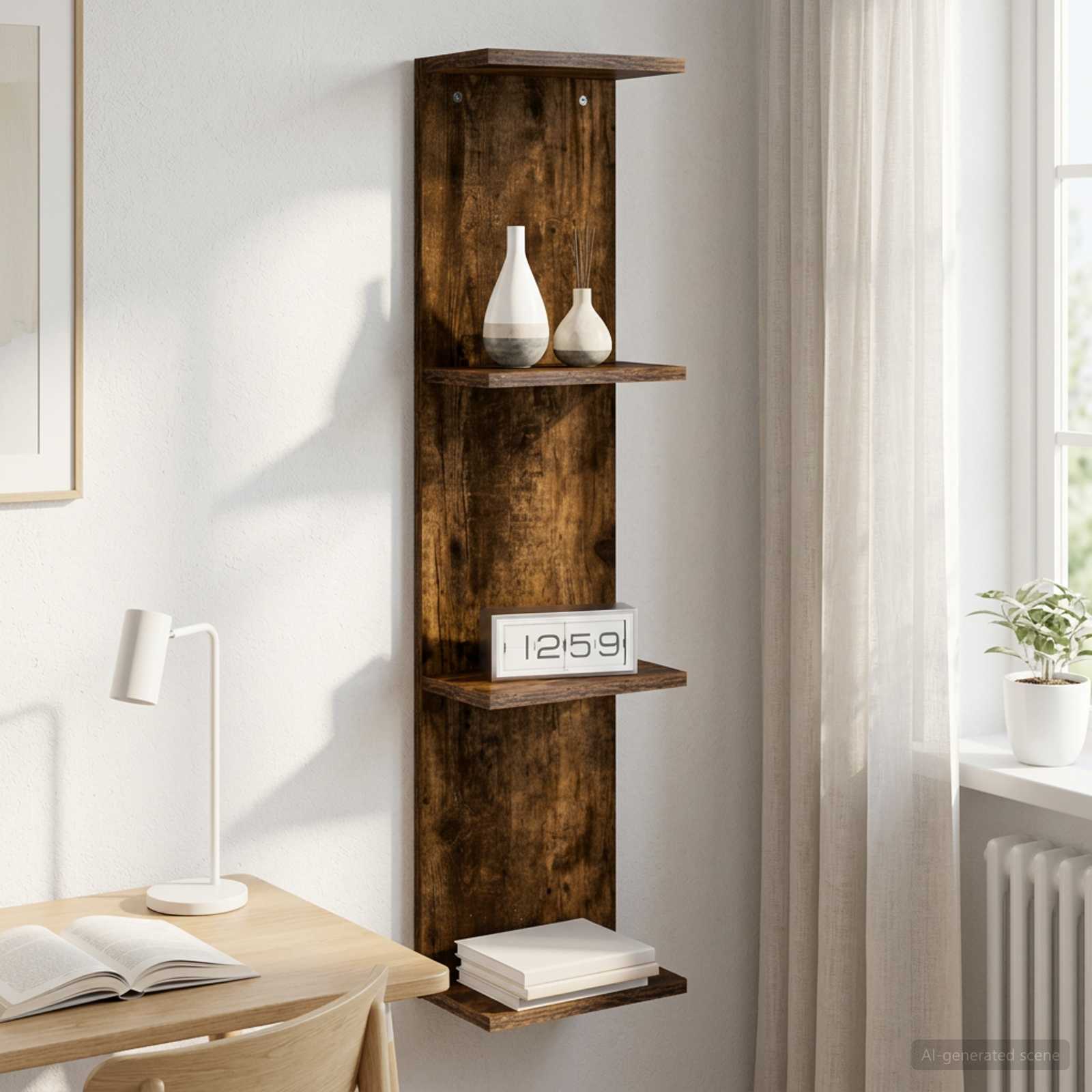 Wandplank Gerookt eiken 22 x 15 x 100 cm Bewerkt hout – afbeelding 1