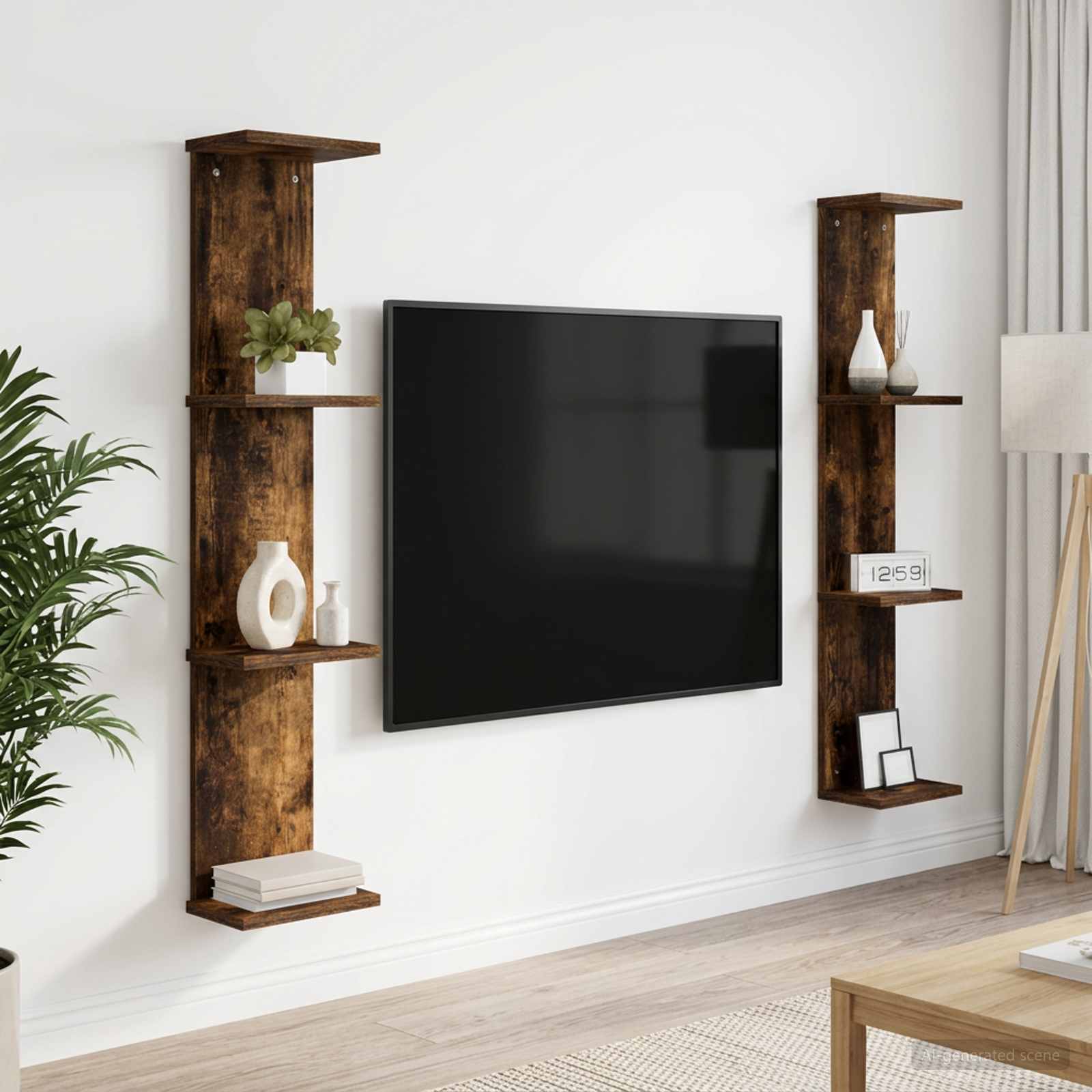 Wandplank 2 pcs Gerookt eiken 22 x 15 x 100 cm Bewerkt hout
