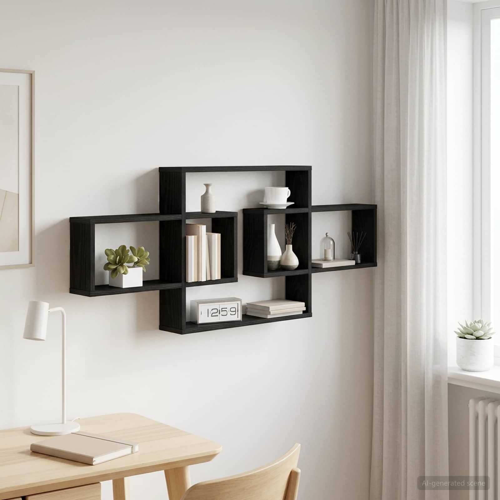Wandplank Zwart eiken 130 x 10 x 50 cm Bewerkt hout