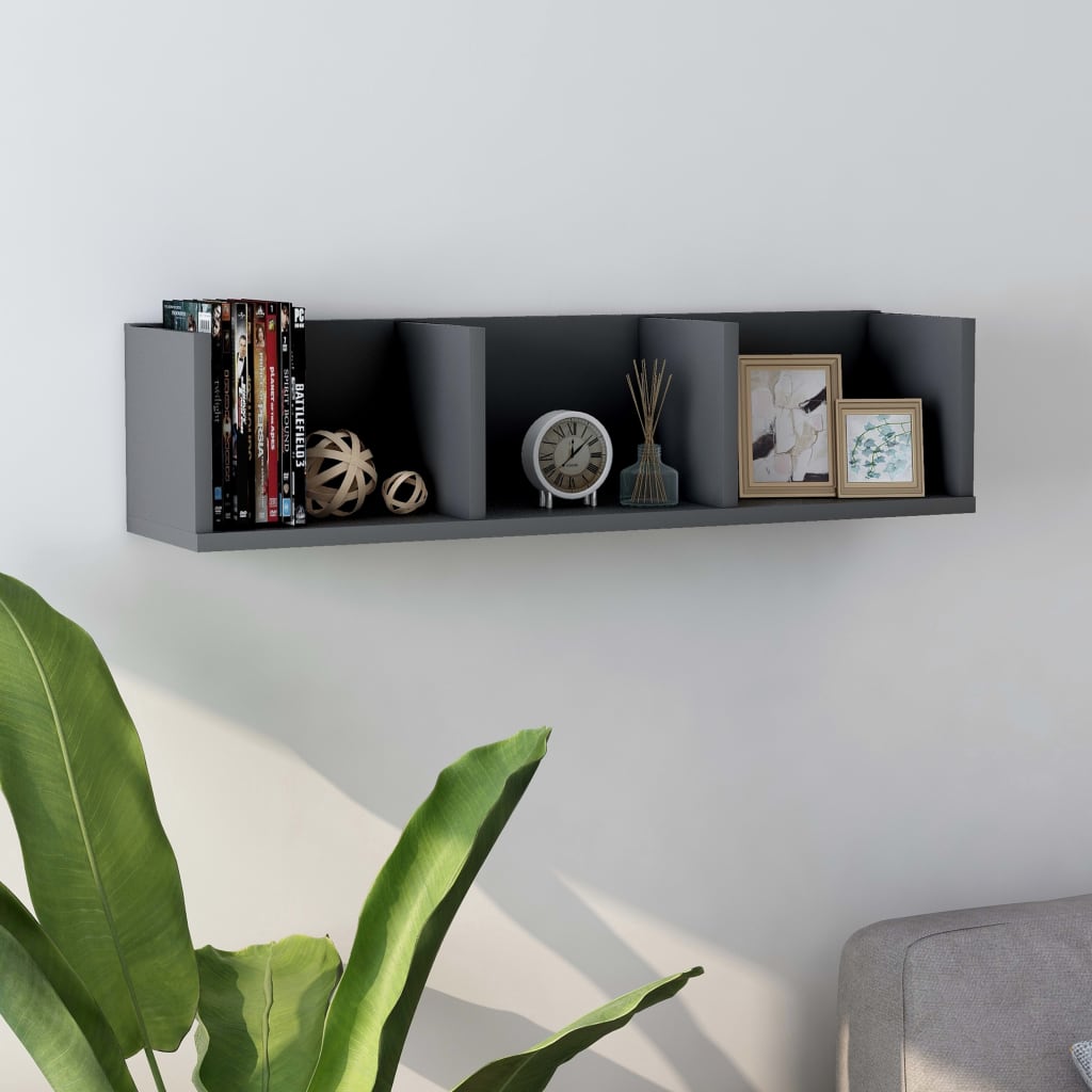 Cd-wandschap 75x18x18 cm bewerkt hout grijs – afbeelding 1