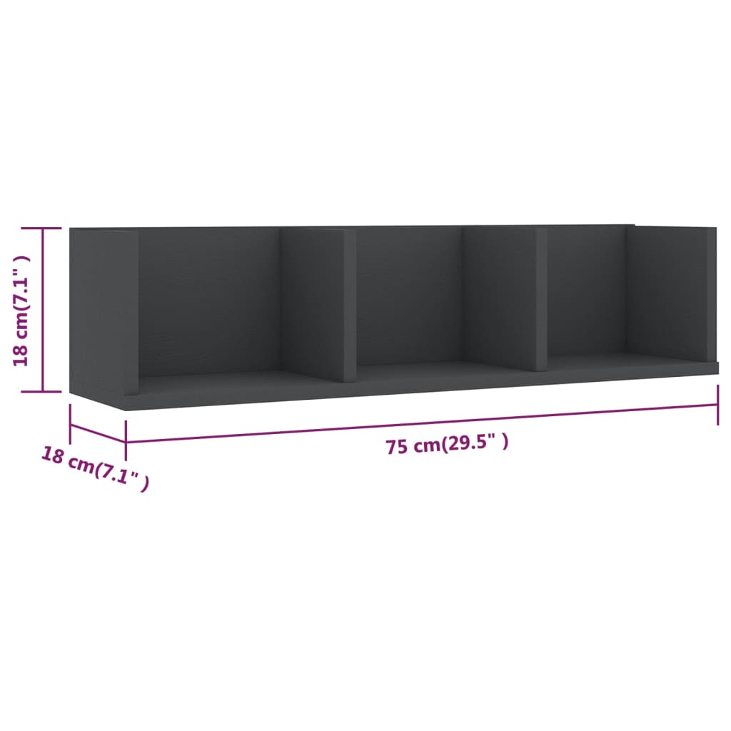 Cd-wandschap 75x18x18 cm bewerkt hout grijs – afbeelding 6