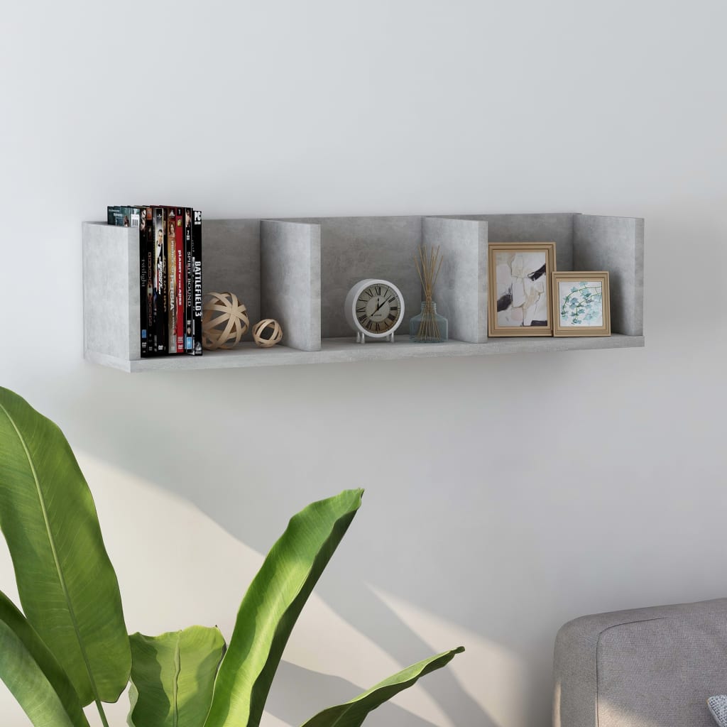 Cd-wandschap 75x18x18 cm bewerkt hout betongrijs – afbeelding 1