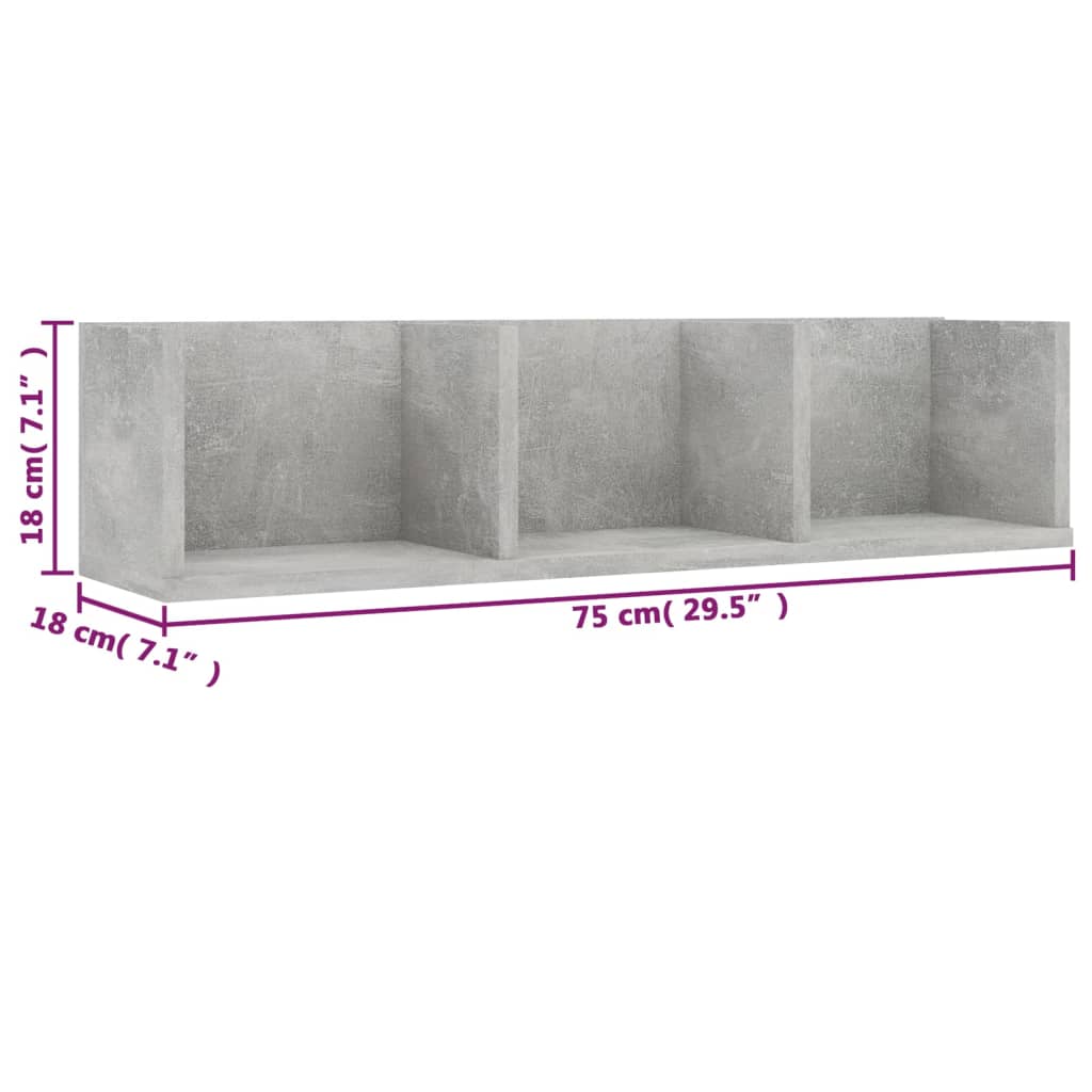 Cd-wandschap 75x18x18 cm bewerkt hout betongrijs – afbeelding 6