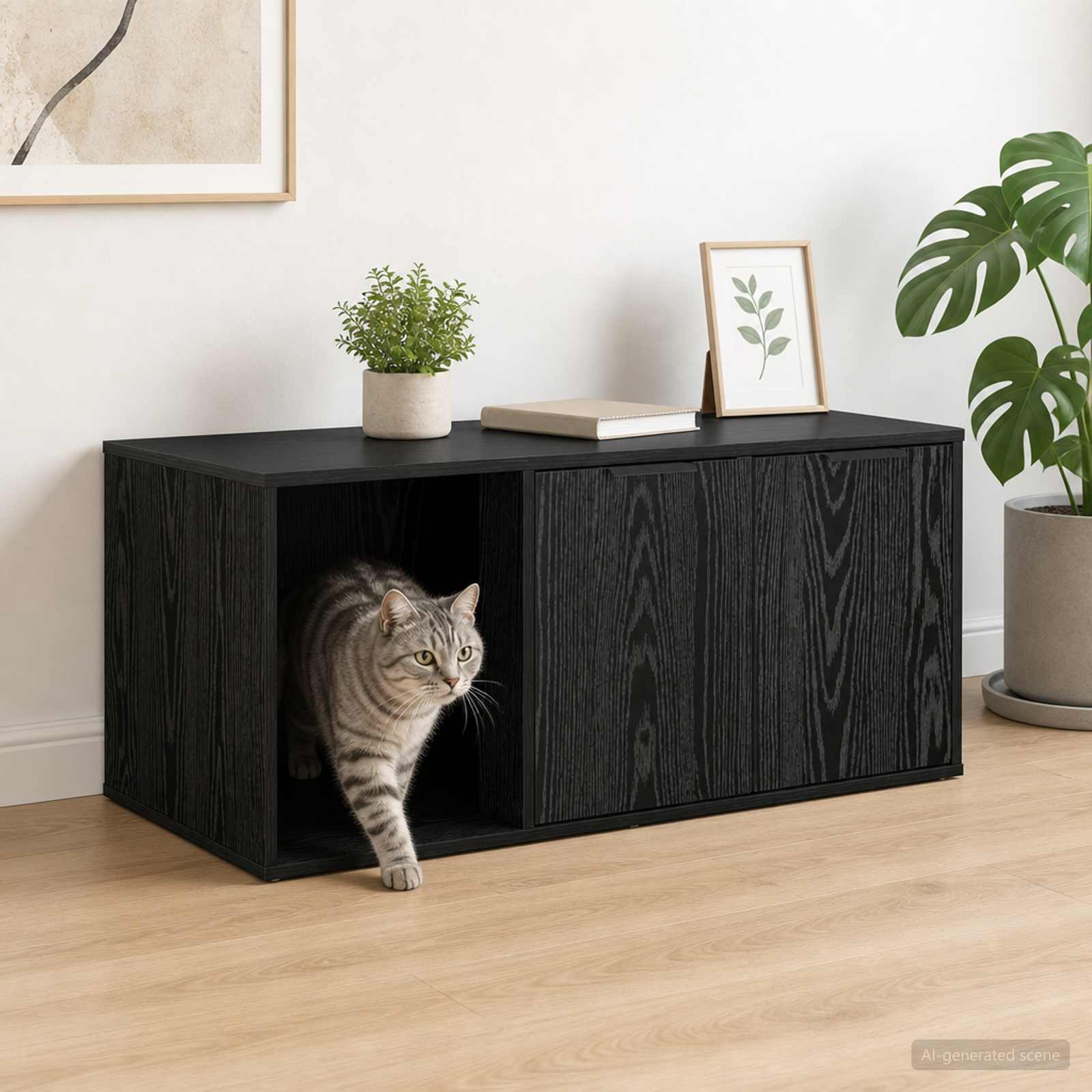 Kattenkrat meubel Zwart eiken 100 x 49 x 45 cm Bewerkt hout