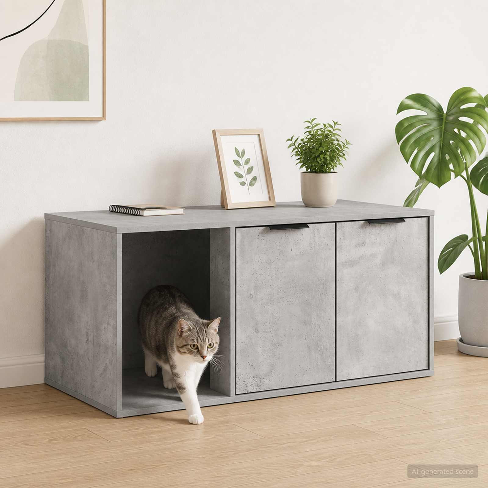 Kattenkrat meubel Betongrijs 100 x 49 x 45 cm Bewerkt hout
